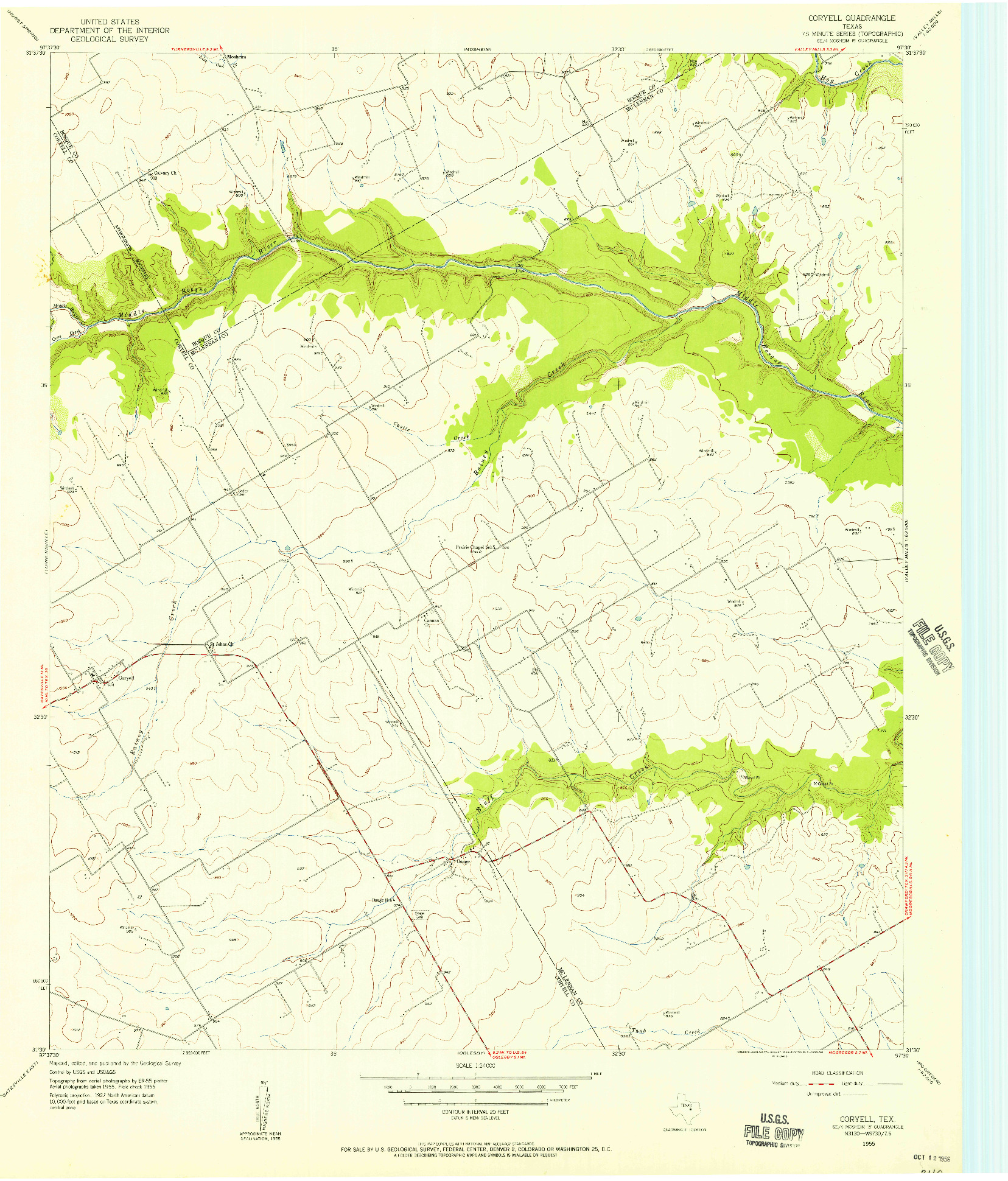 USGS 1:24000-SCALE QUADRANGLE FOR CORYELL, TX 1955