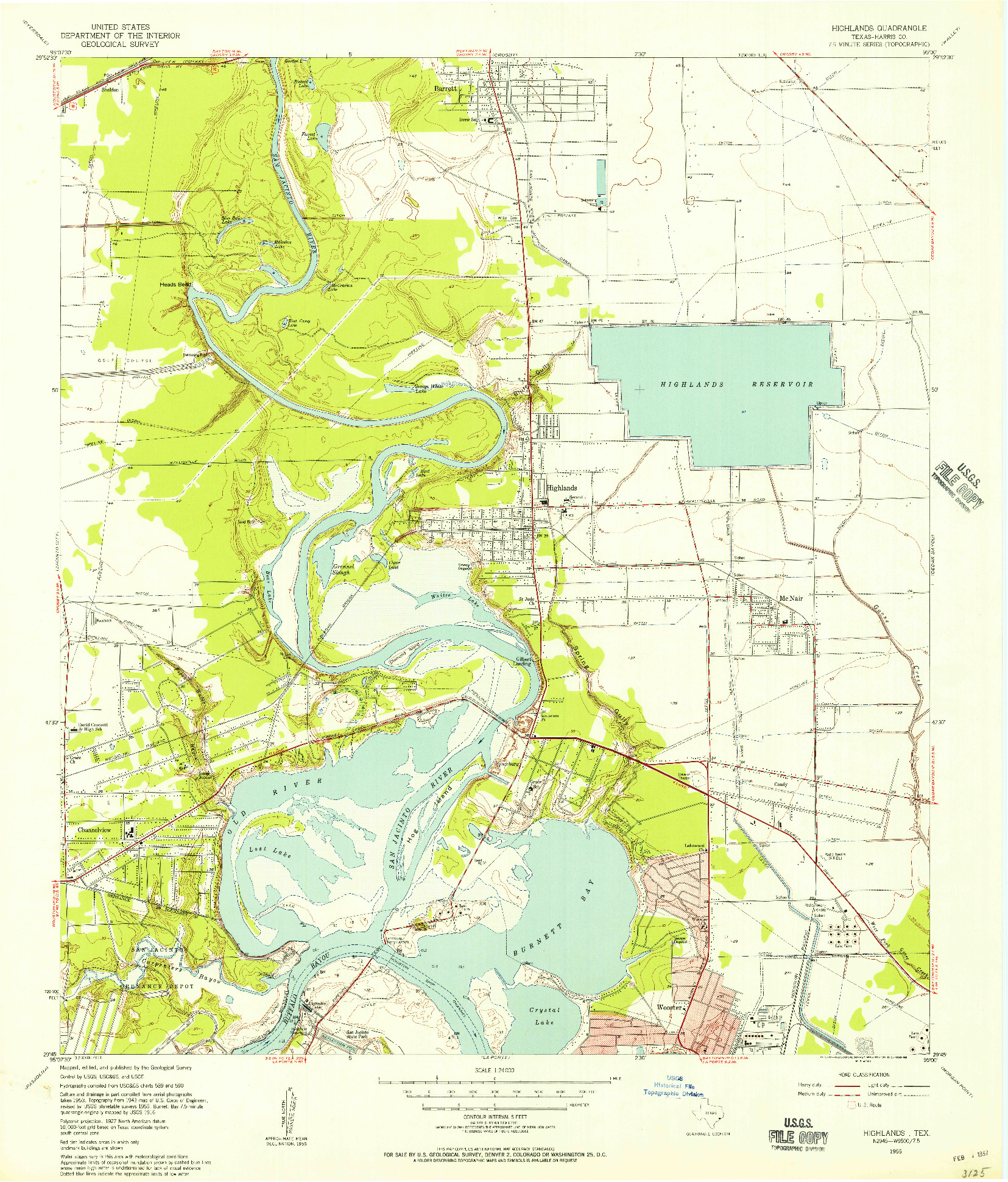 USGS 1:24000-SCALE QUADRANGLE FOR HIGHLANDS, TX 1955