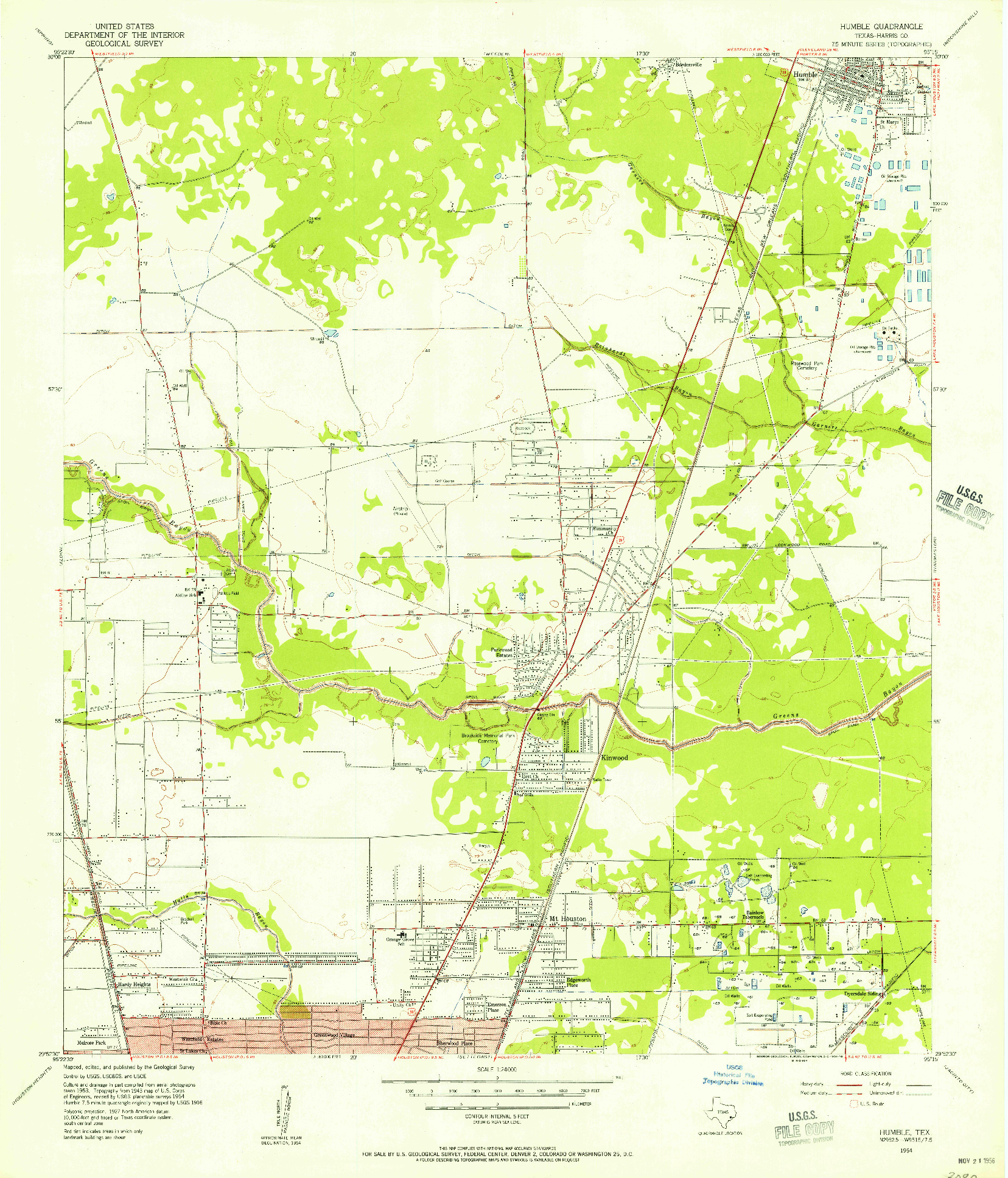 USGS 1:24000-SCALE QUADRANGLE FOR HUMBLE, TX 1954