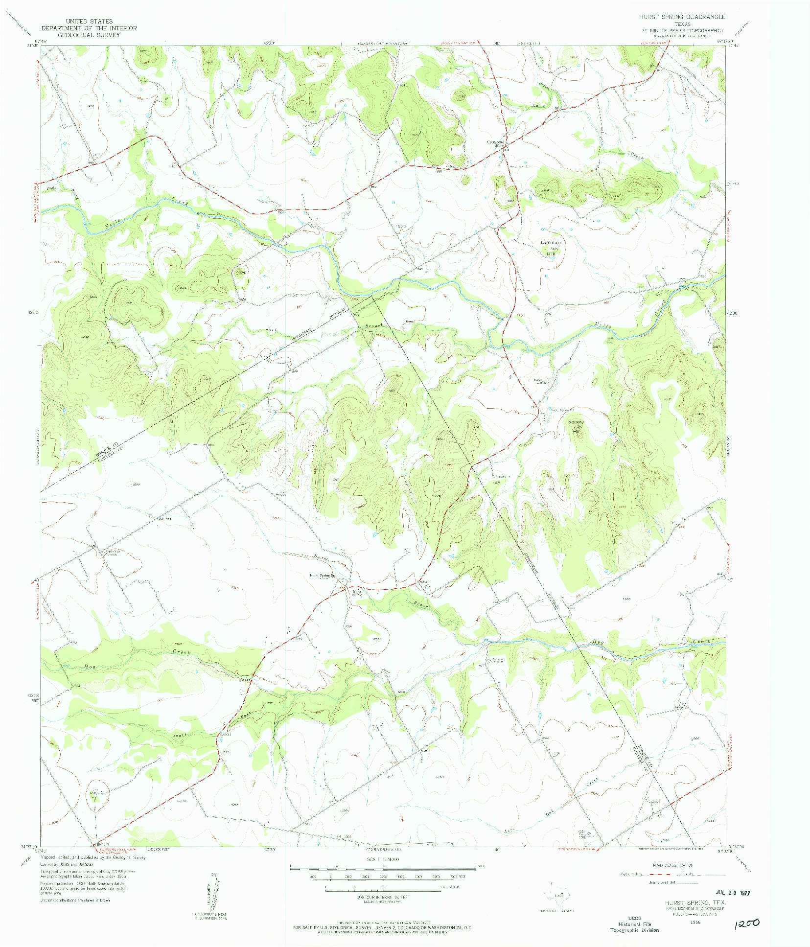 USGS 1:24000-SCALE QUADRANGLE FOR HURST SPRING, TX 1956