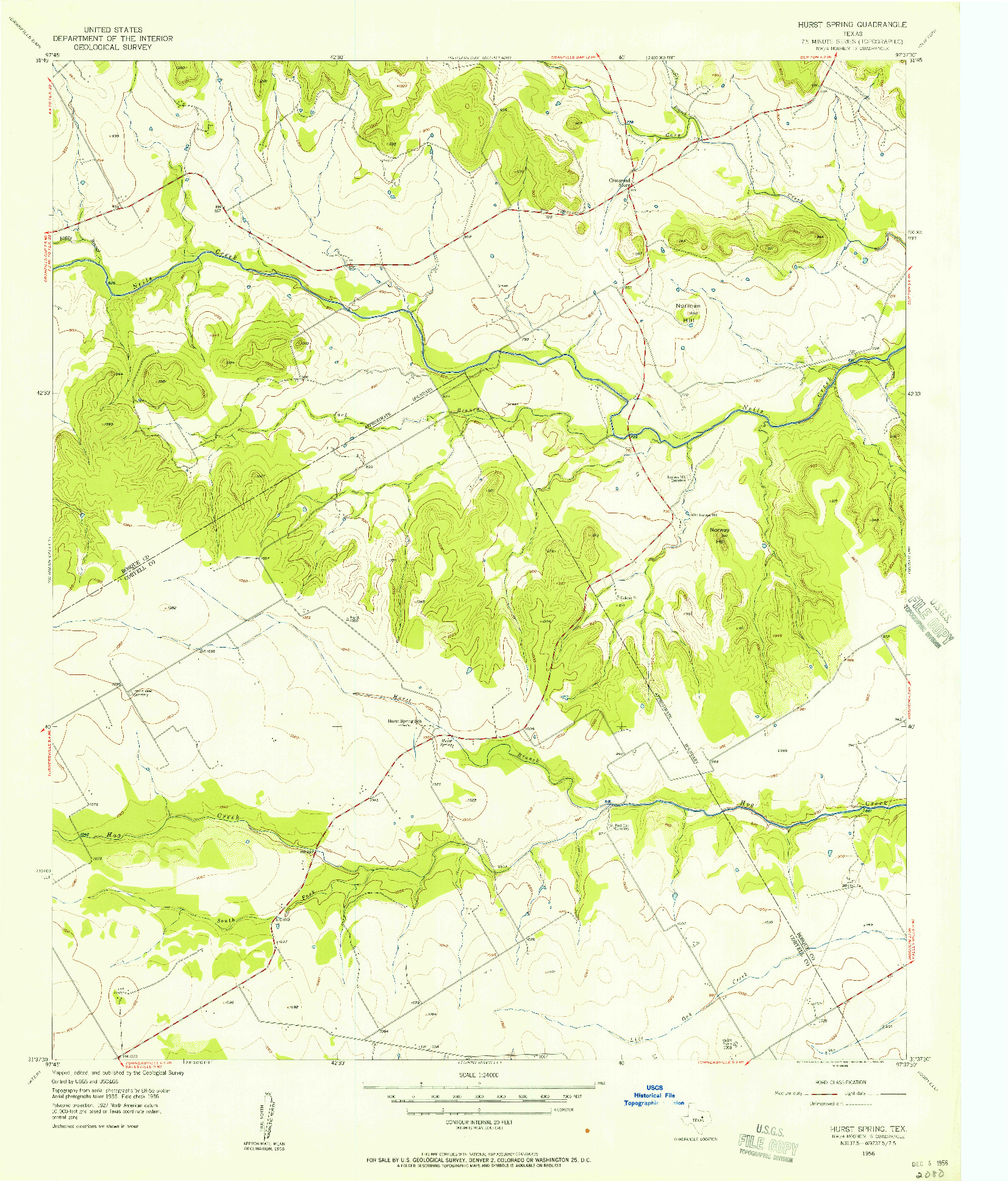 USGS 1:24000-SCALE QUADRANGLE FOR HURST SPRING, TX 1956