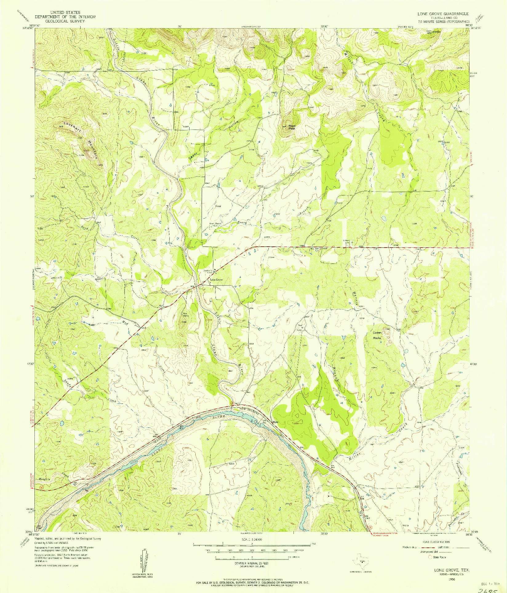 USGS 1:24000-SCALE QUADRANGLE FOR LONE GROVE, TX 1956