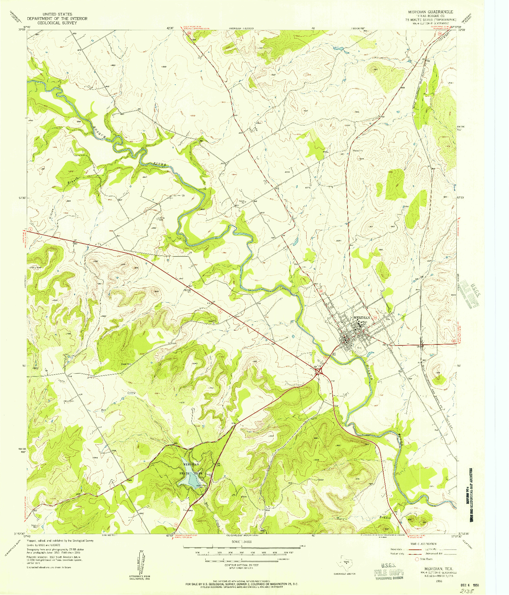 USGS 1:24000-SCALE QUADRANGLE FOR MERIDIAN, TX 1955