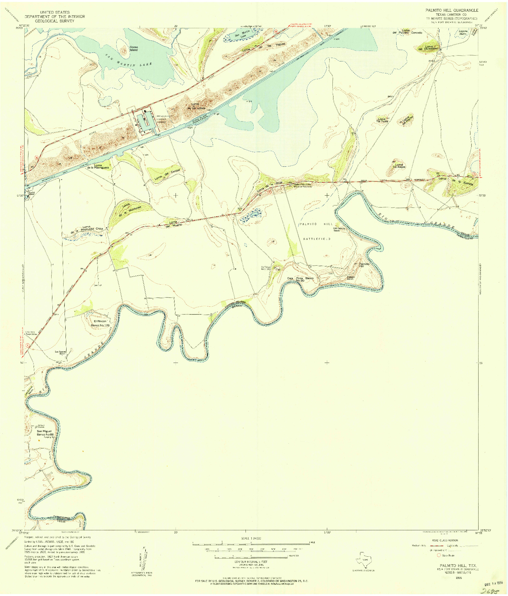 USGS 1:24000-SCALE QUADRANGLE FOR PALMITO HILL, TX 1955