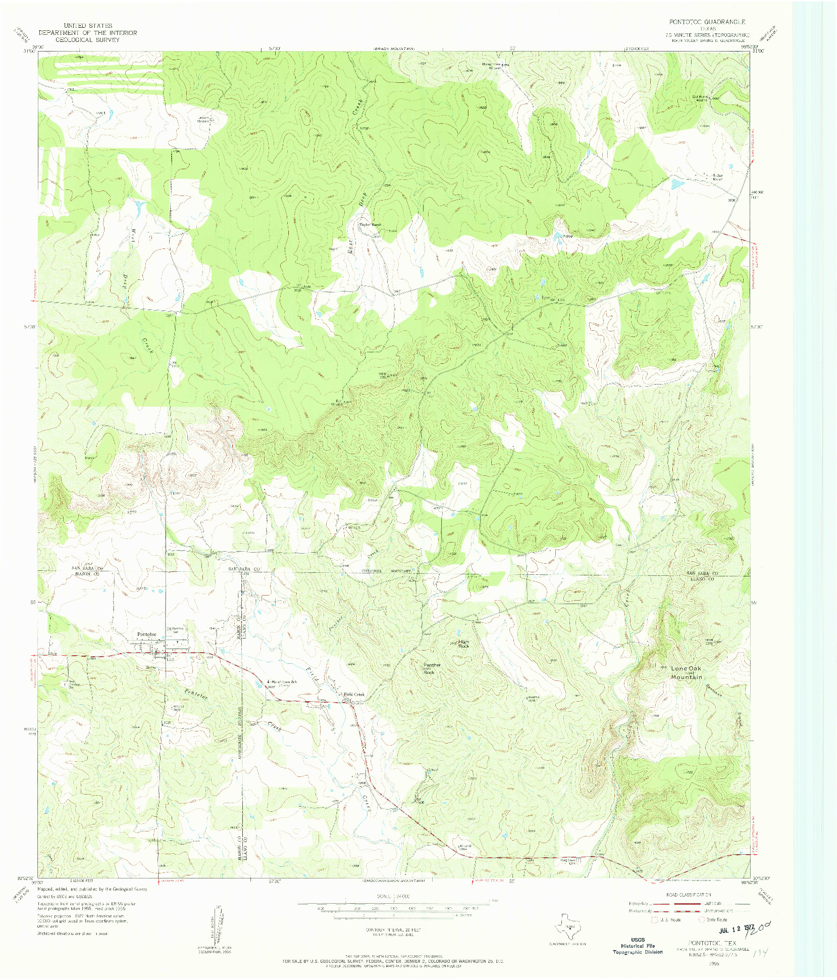 USGS 1:24000-SCALE QUADRANGLE FOR PONTOTOC, TX 1955