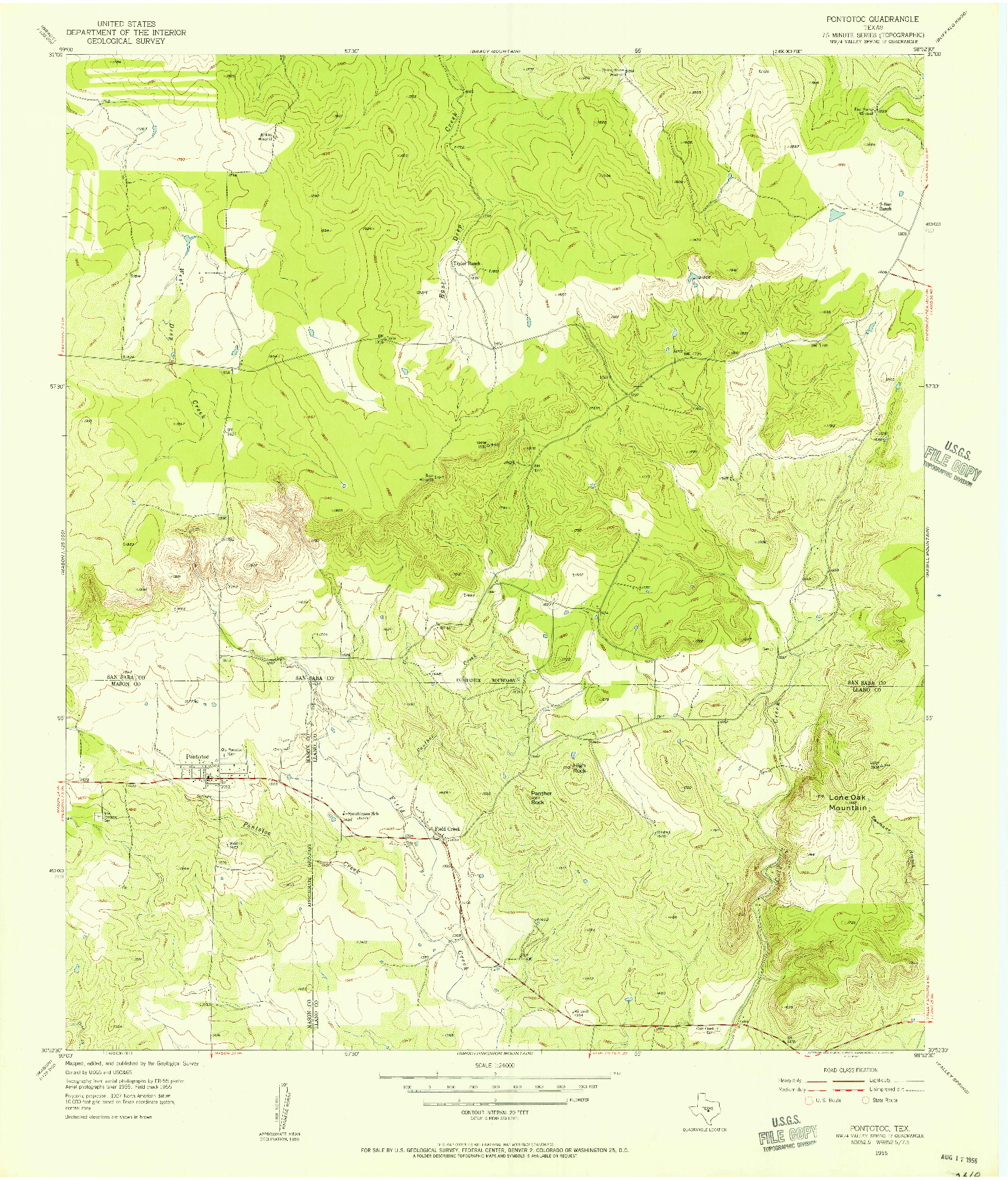 USGS 1:24000-SCALE QUADRANGLE FOR PONTOTOC, TX 1955
