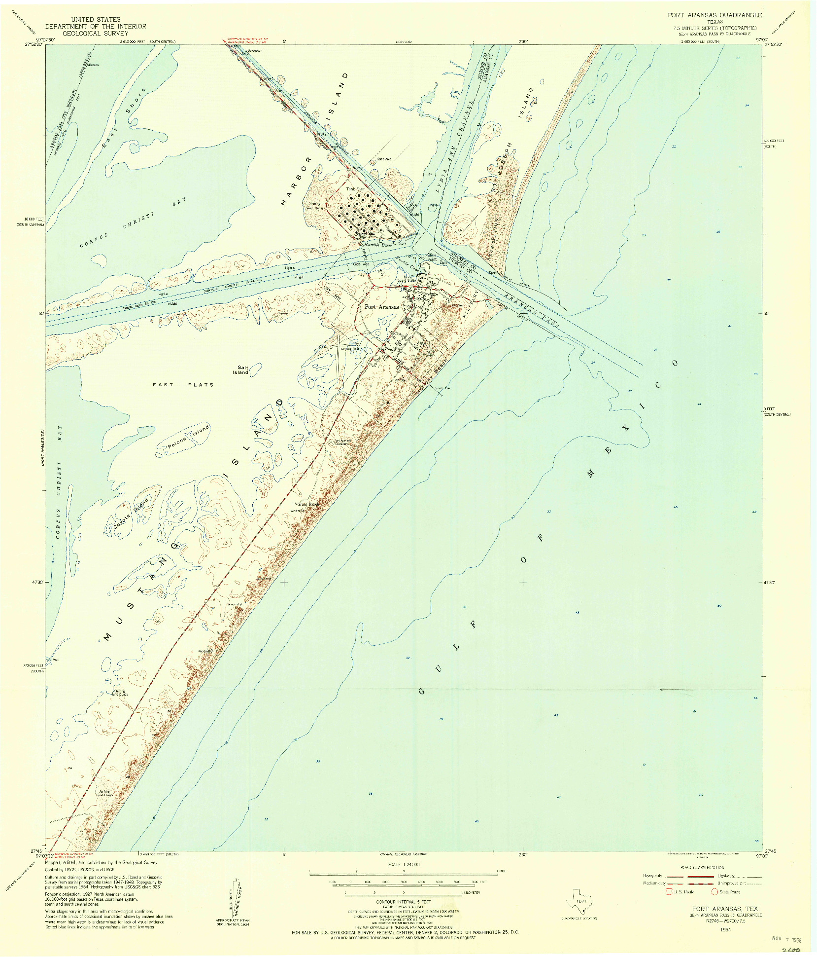 USGS 1:24000-SCALE QUADRANGLE FOR PORT ARANSAS, TX 1954