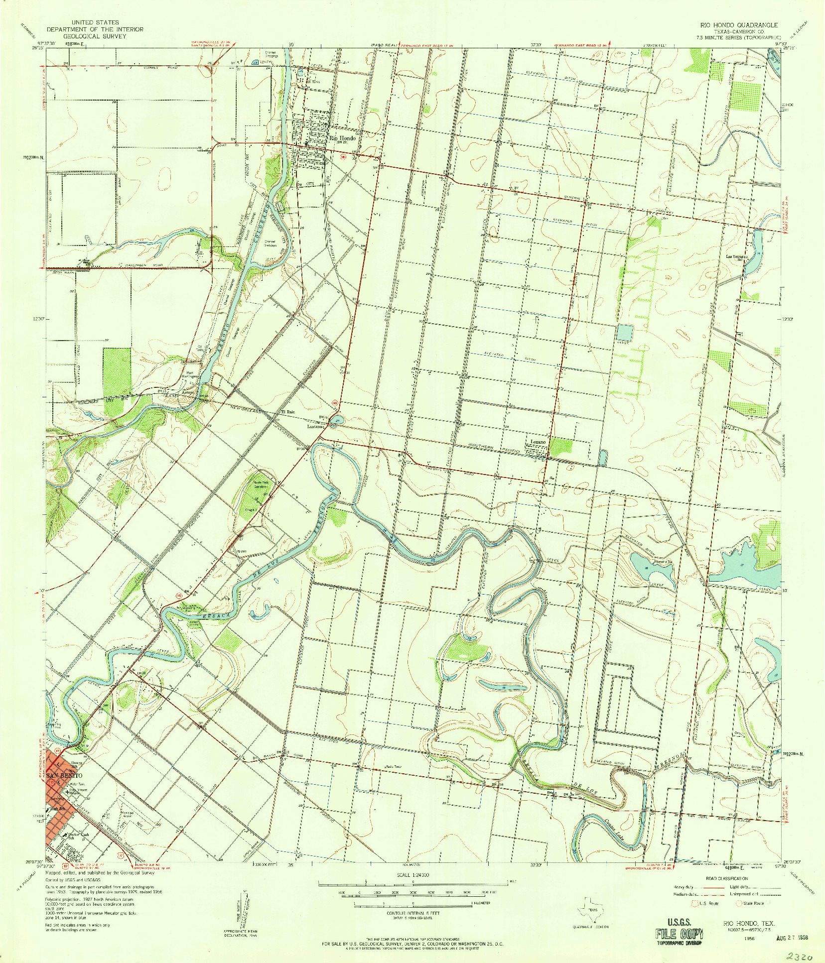 USGS 1:24000-SCALE QUADRANGLE FOR RIO HONDO, TX 1956