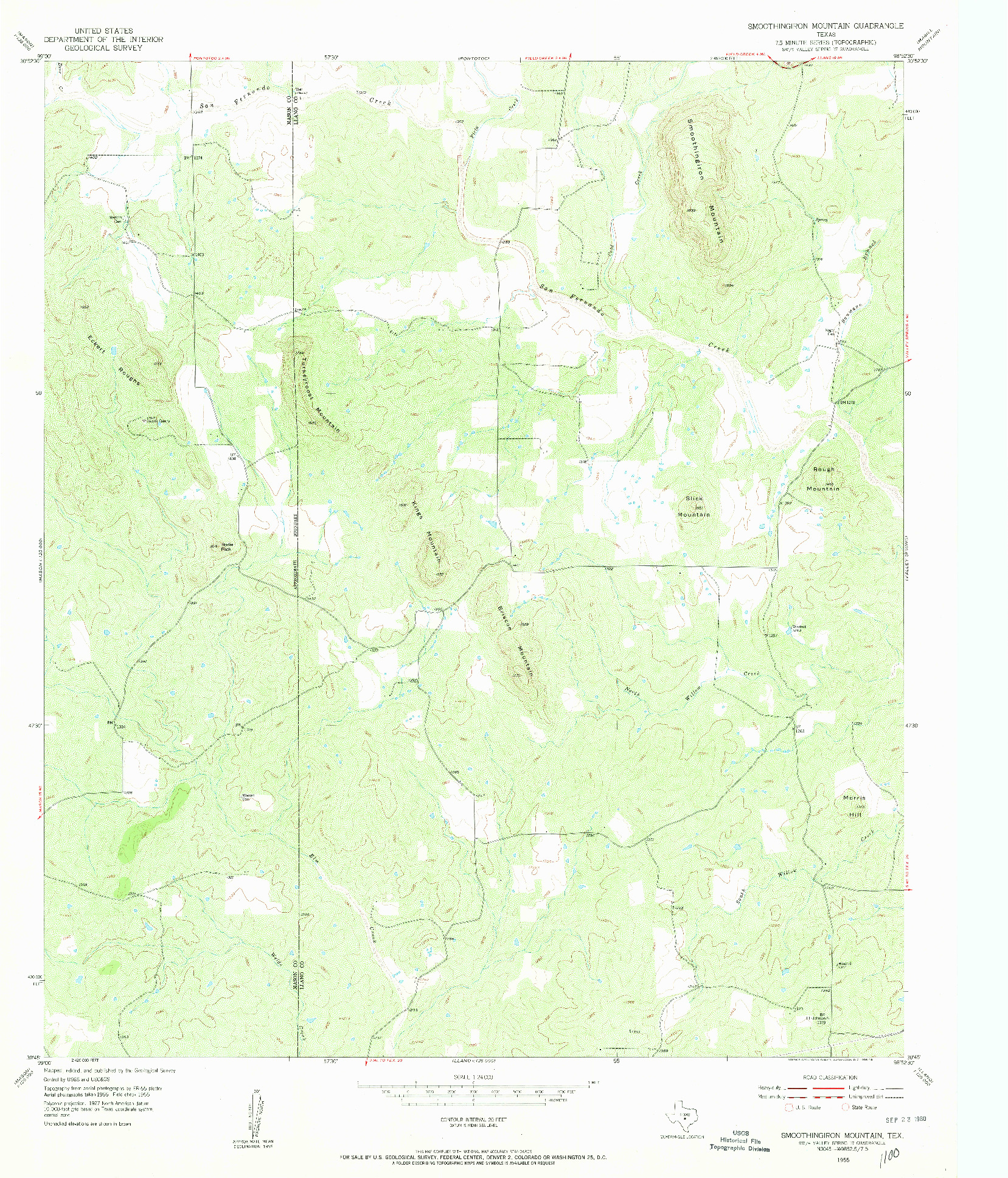 USGS 1:24000-SCALE QUADRANGLE FOR SMOOTHINGIRON MOUNTAIN, TX 1955