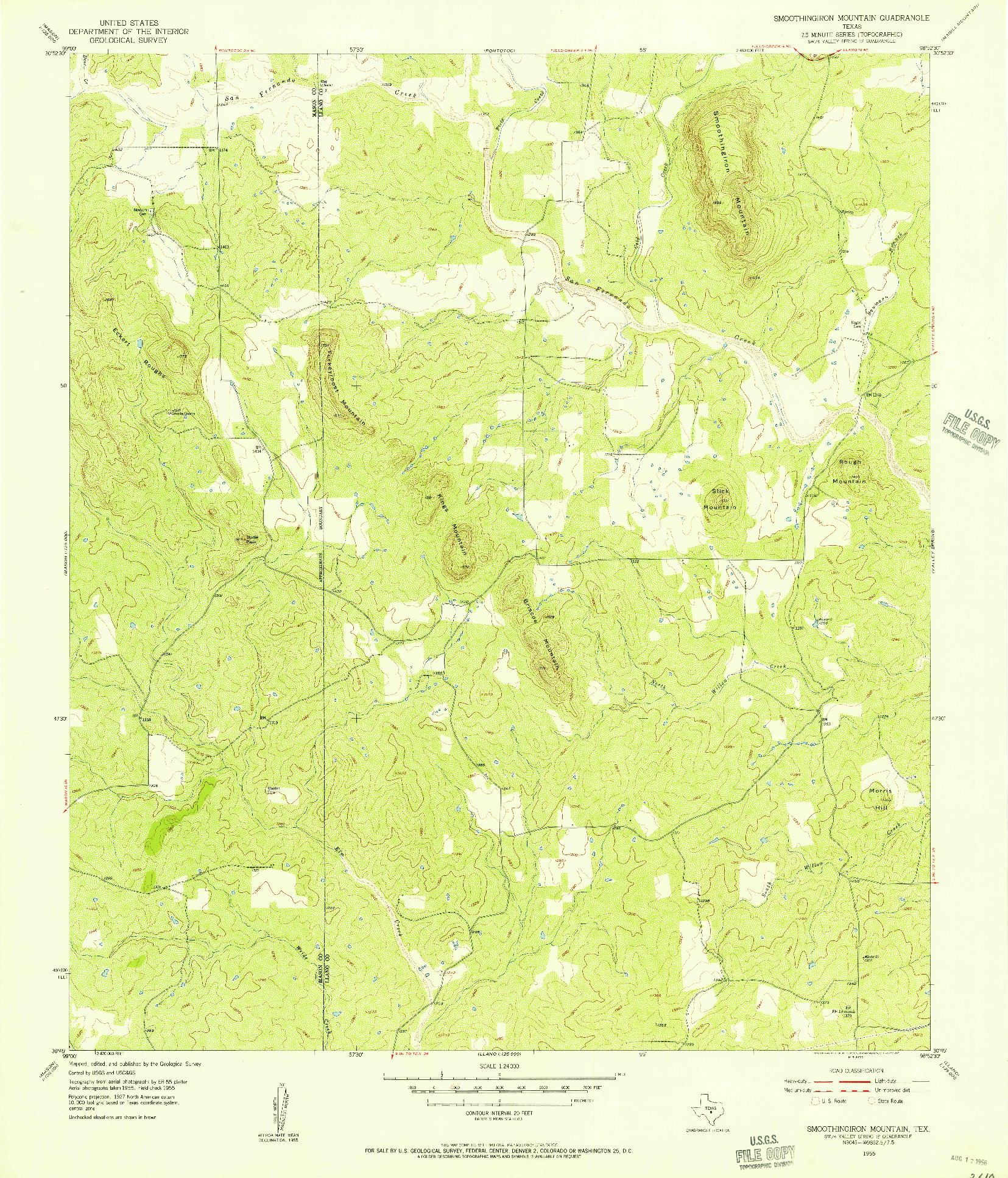 USGS 1:24000-SCALE QUADRANGLE FOR SMOOTHINGIRON MOUNTAIN, TX 1955