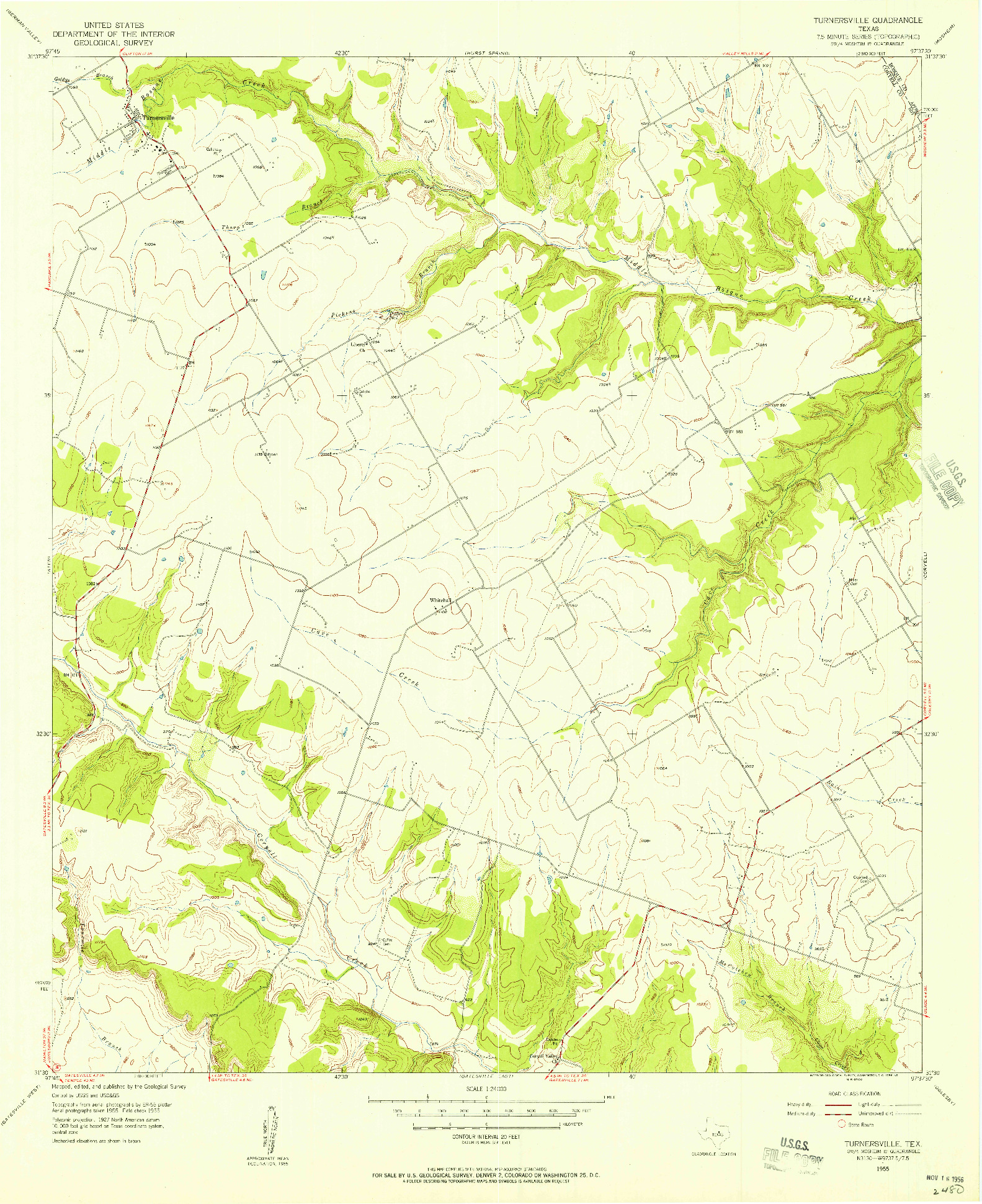 USGS 1:24000-SCALE QUADRANGLE FOR TURNERSVILLE, TX 1955