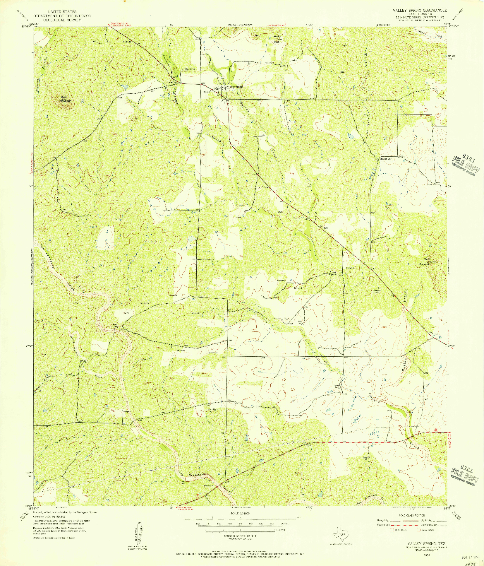 USGS 1:24000-SCALE QUADRANGLE FOR VALLEY SPRING, TX 1955