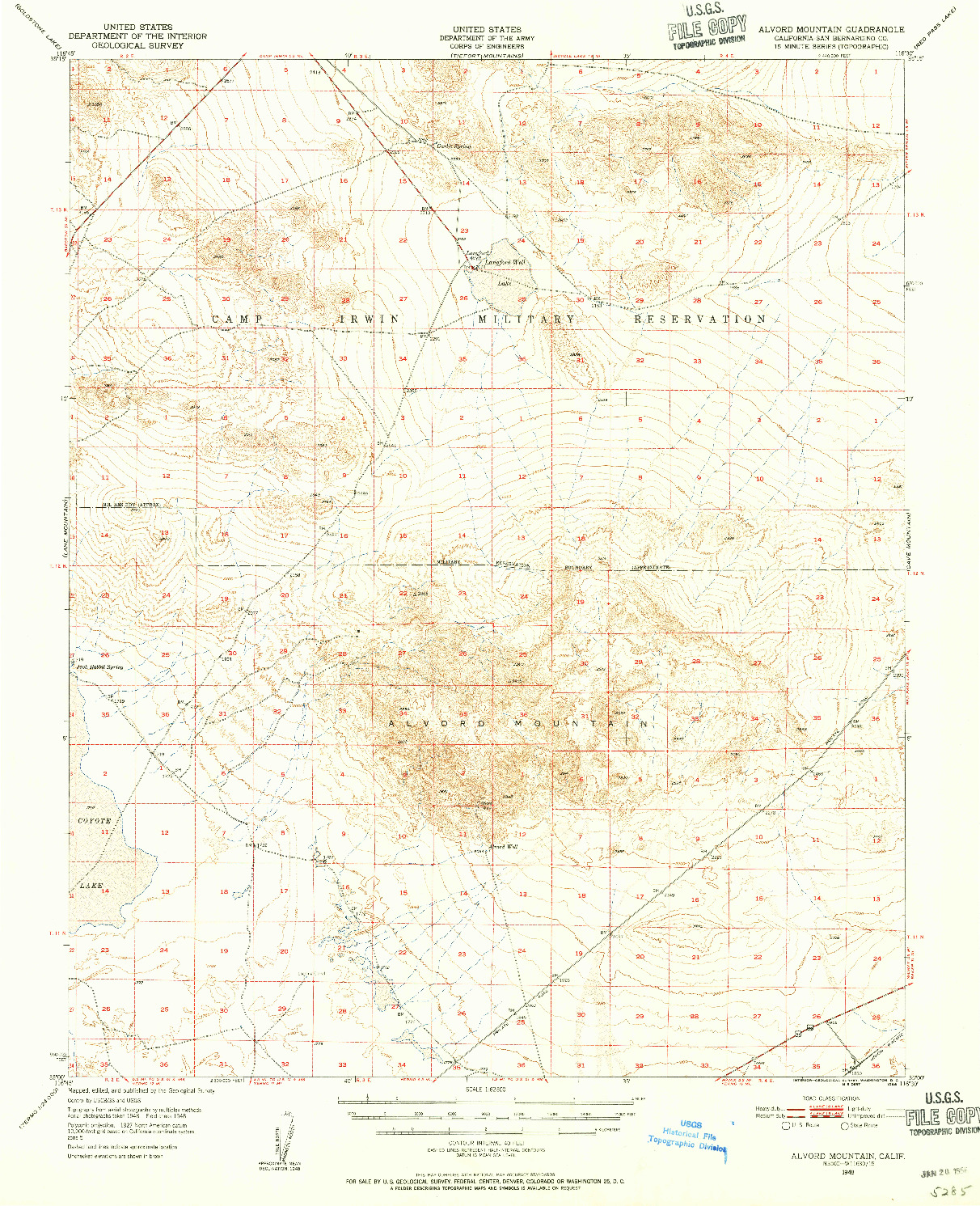 USGS 1:62500-SCALE QUADRANGLE FOR ALVORD MOUNTAIN, CA 1948