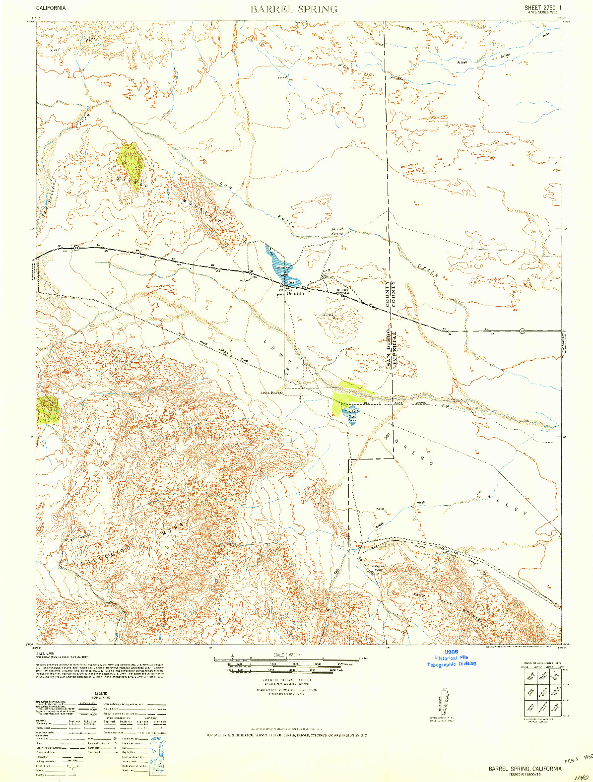 USGS 1:62500-SCALE QUADRANGLE FOR BARREL SPRING, CA 1942