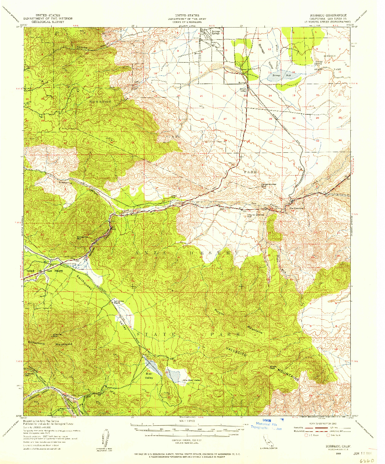 USGS 1:62500-SCALE QUADRANGLE FOR BORREGO, CA 1939
