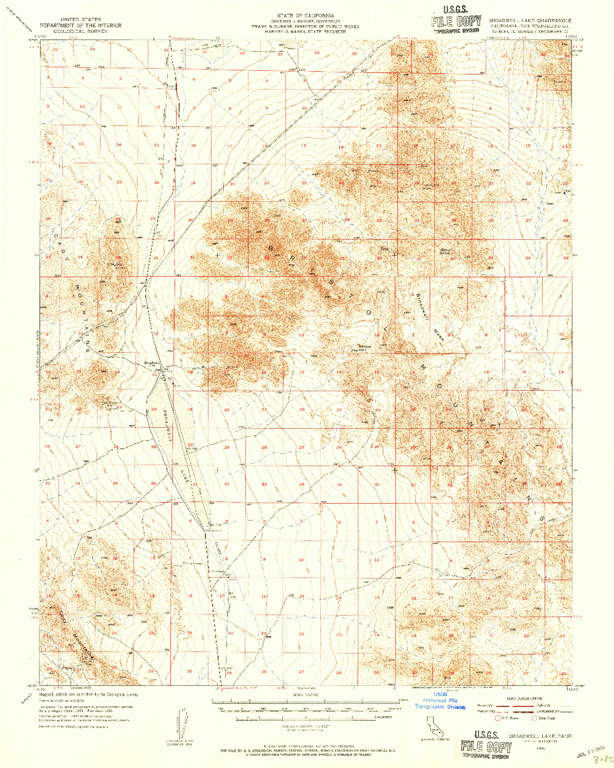 USGS 1:62500-SCALE QUADRANGLE FOR BROADWELL LAKE, CA 1955