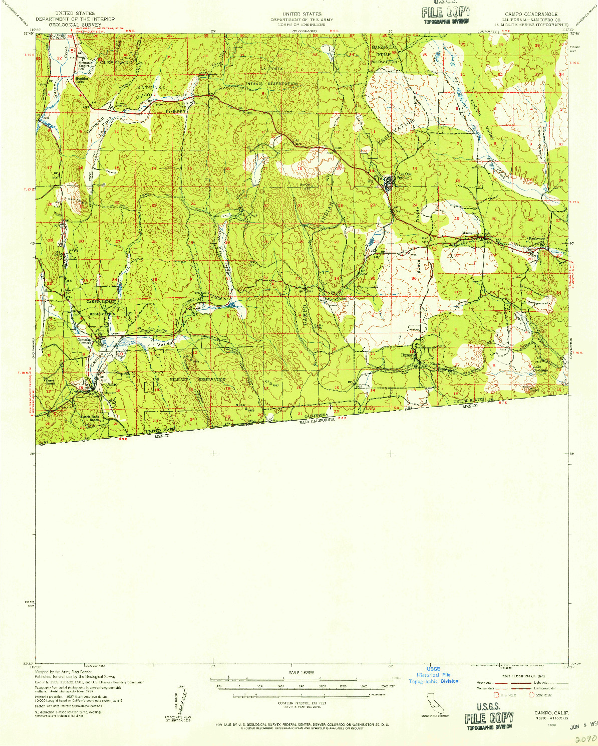 USGS 1:62500-SCALE QUADRANGLE FOR CAMPO, CA 1939