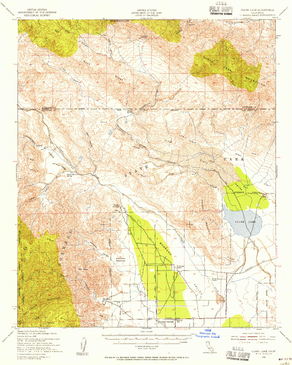 USGS 1:62500-SCALE QUADRANGLE FOR CLARK LAKE, CA 1941