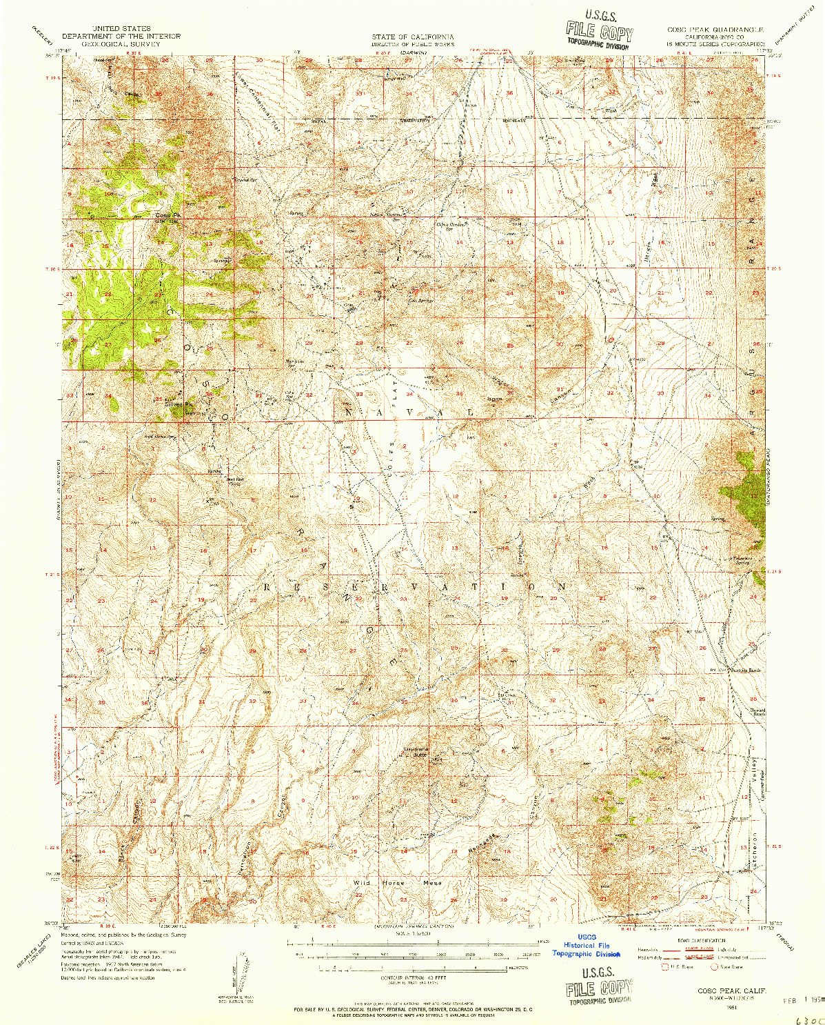 USGS 1:62500-SCALE QUADRANGLE FOR COSO PEAK, CA 1951