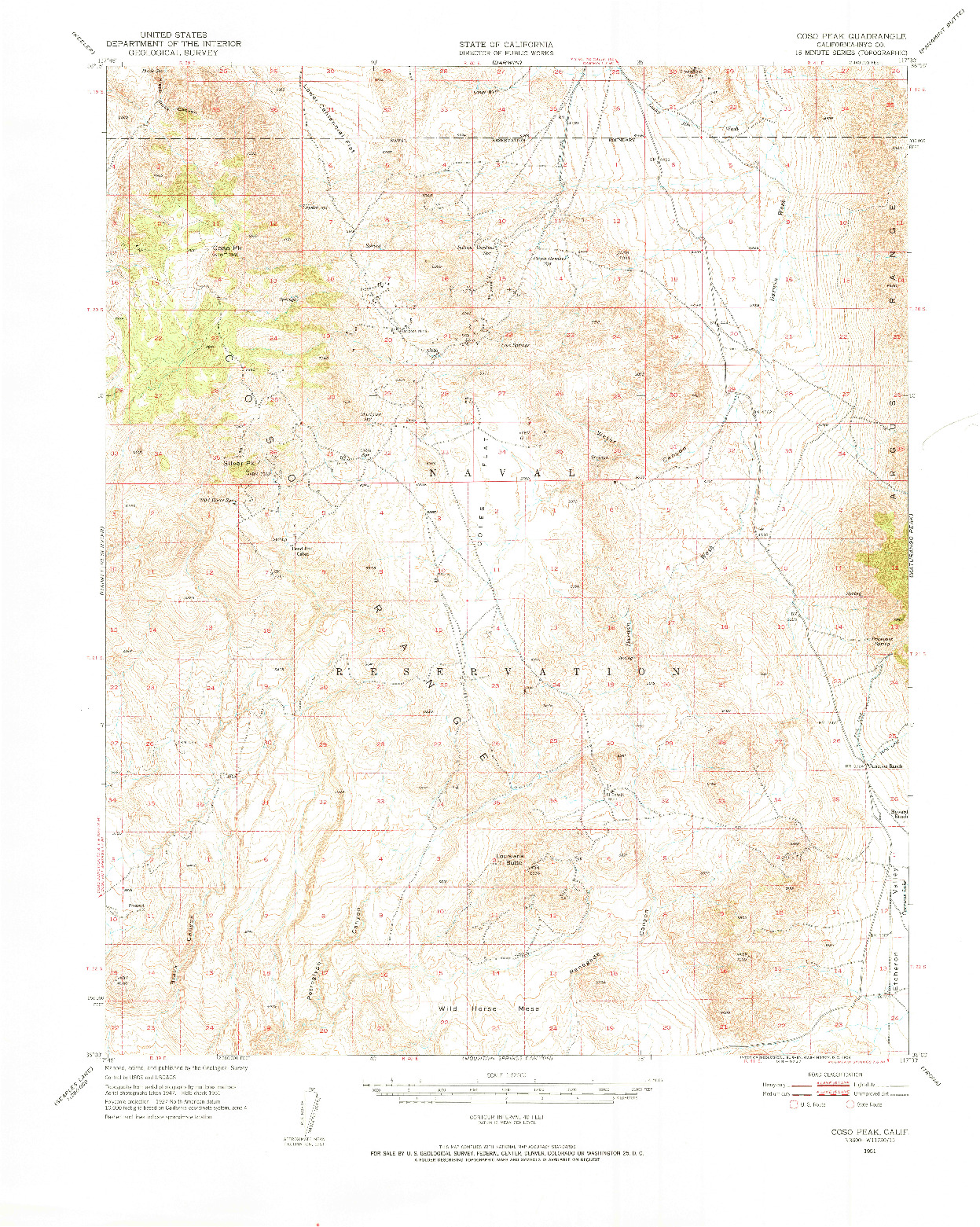 USGS 1:62500-SCALE QUADRANGLE FOR COSO PEAK, CA 1951