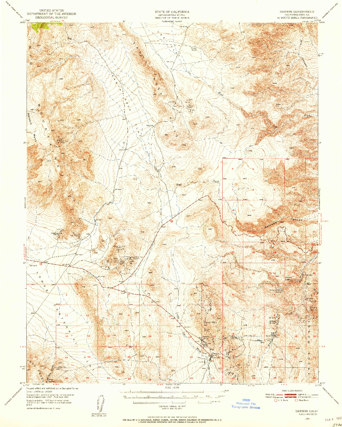 USGS 1:62500-SCALE QUADRANGLE FOR DARWIN, CA 1950