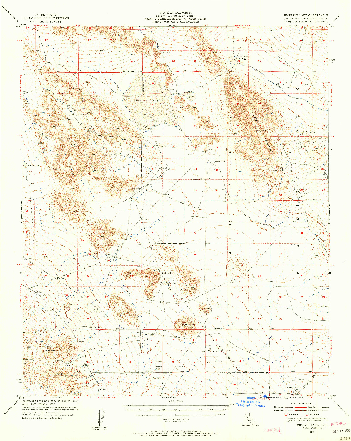 USGS 1:62500-SCALE QUADRANGLE FOR EMERSON LAKE, CA 1955