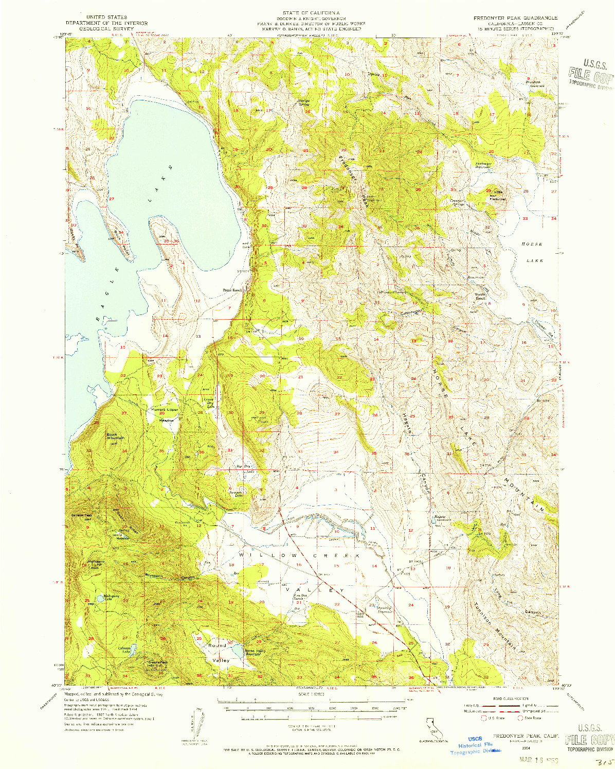 USGS 1:62500-SCALE QUADRANGLE FOR FREDONYER PEAK, CA 1954