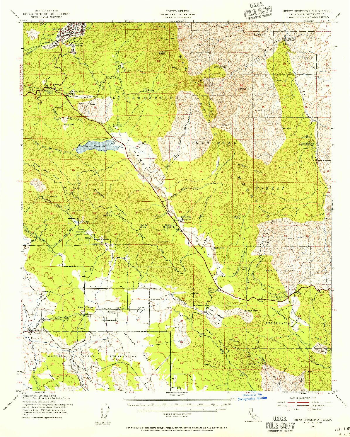 USGS 1:62500-SCALE QUADRANGLE FOR HEMET RESERVOIR, CA 1940