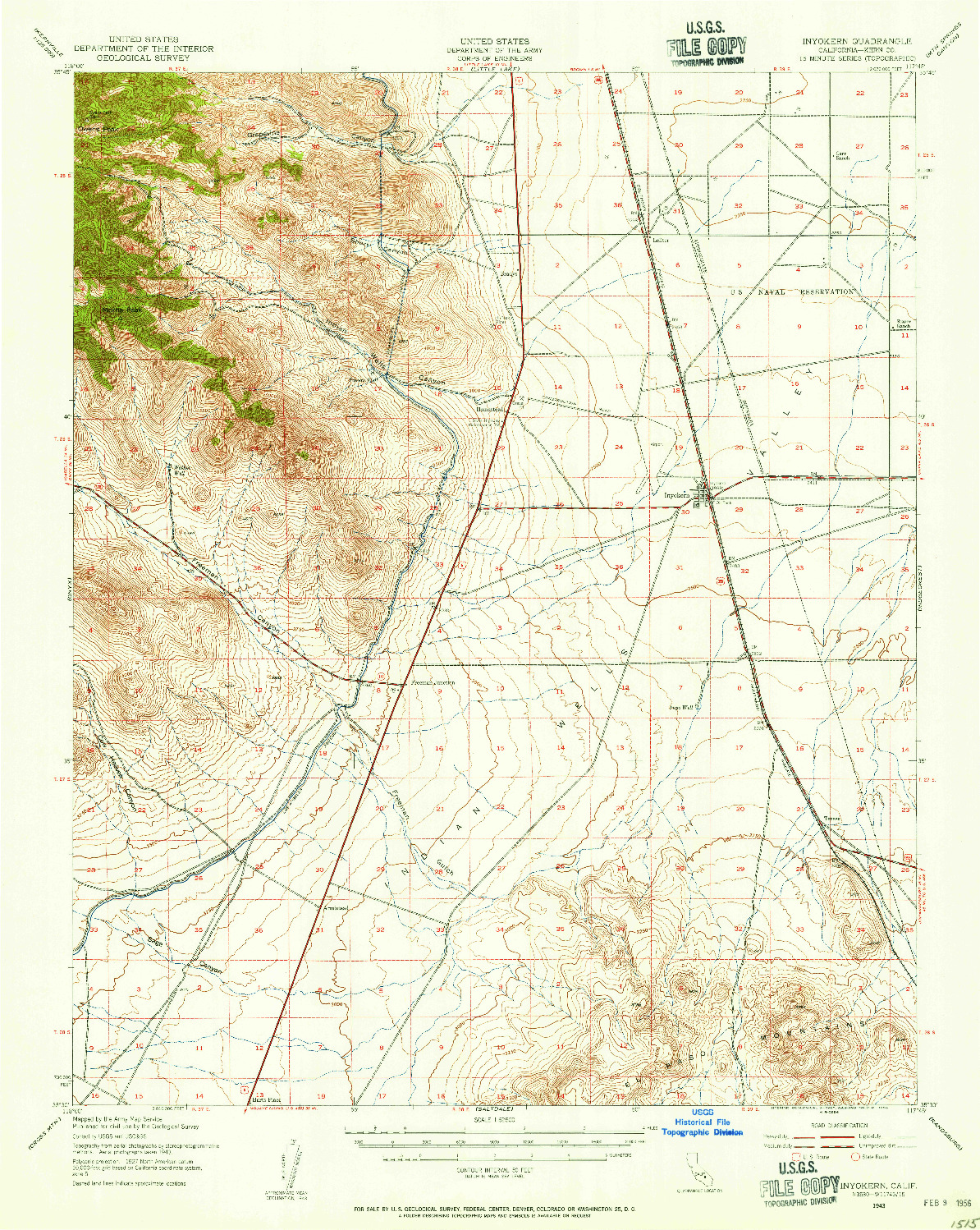 USGS 1:62500-SCALE QUADRANGLE FOR INYOKERN, CA 1943