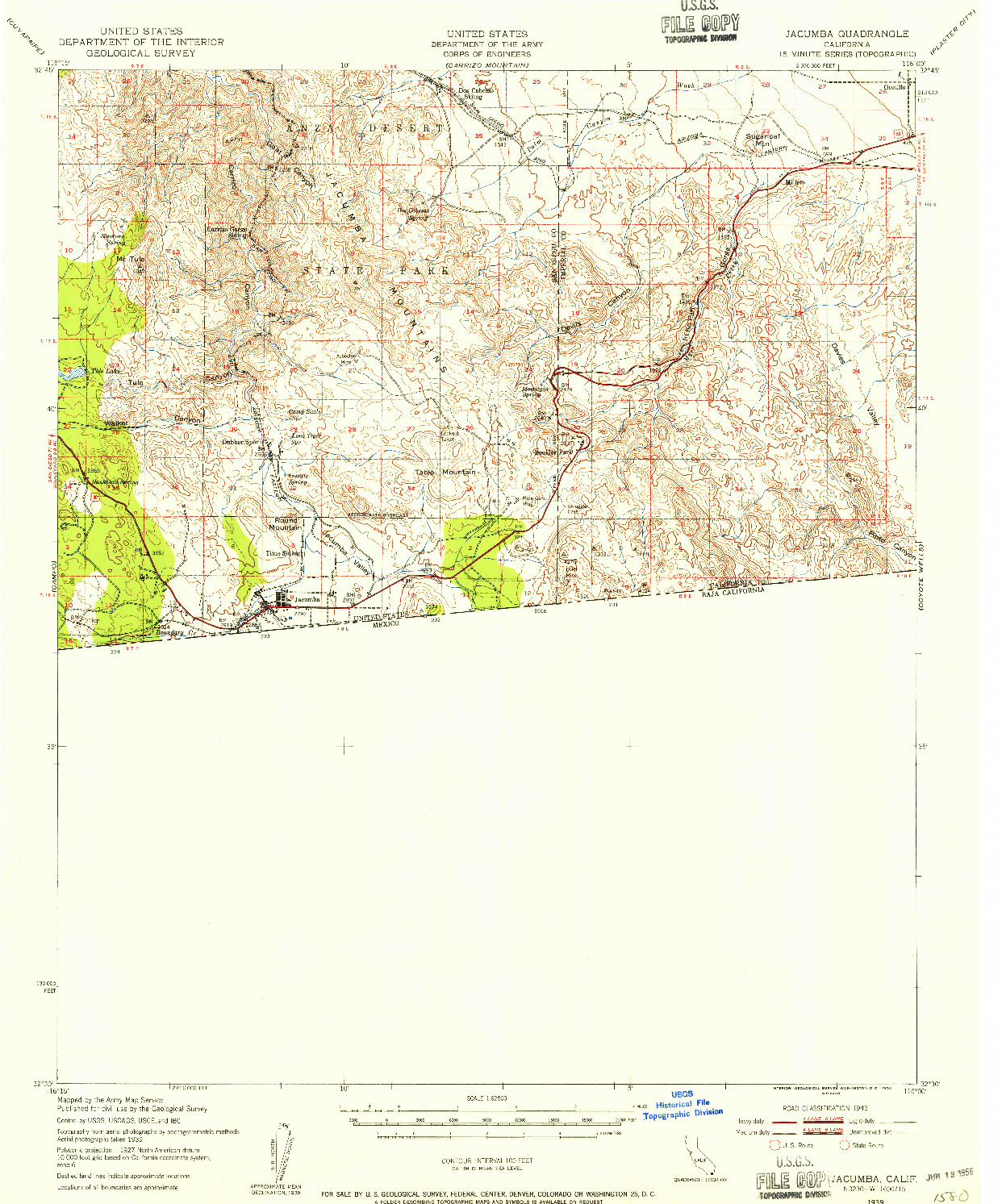 USGS 1:62500-SCALE QUADRANGLE FOR JACUMBA, CA 1939