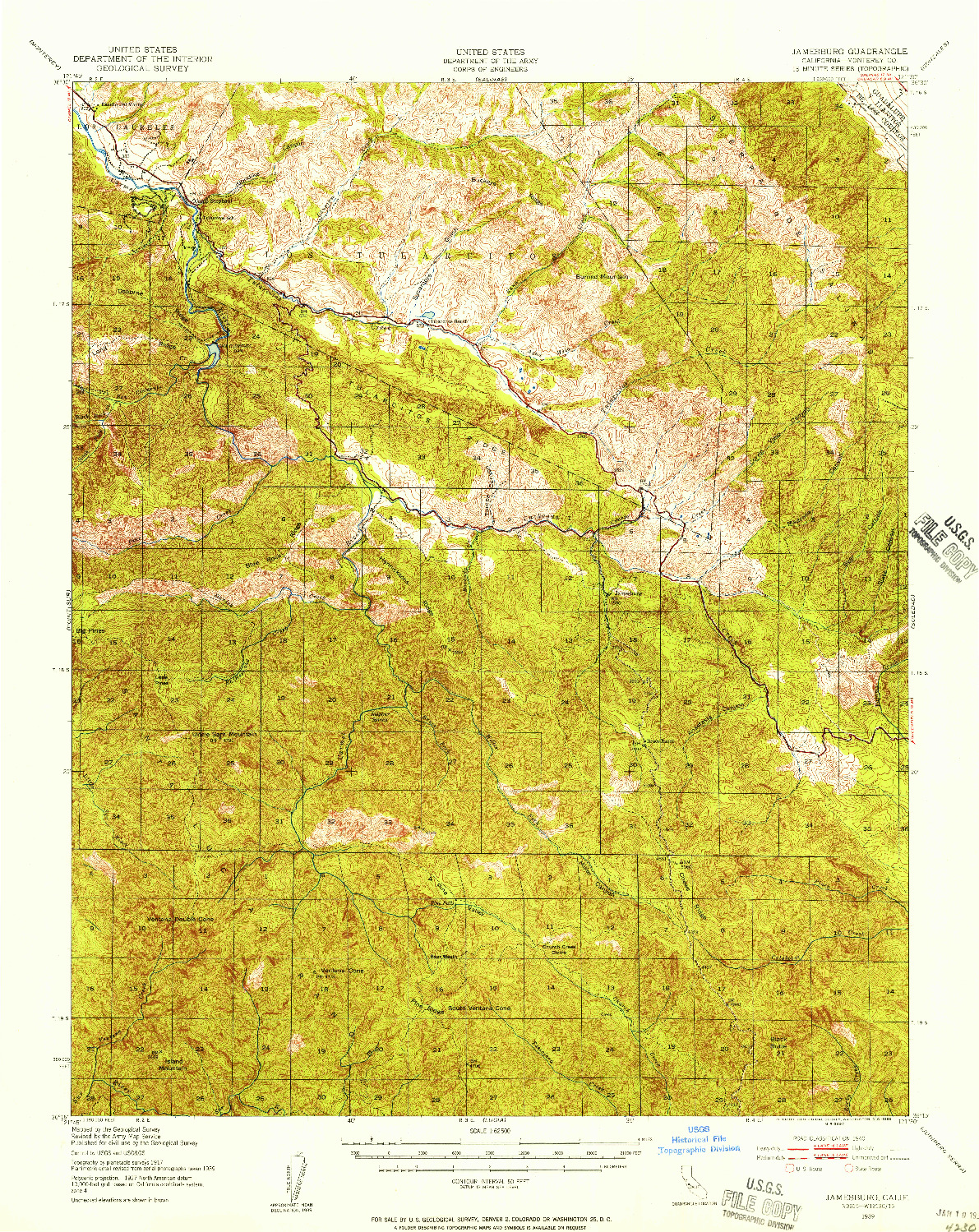 USGS 1:62500-SCALE QUADRANGLE FOR JAMESBURG, CA 1939