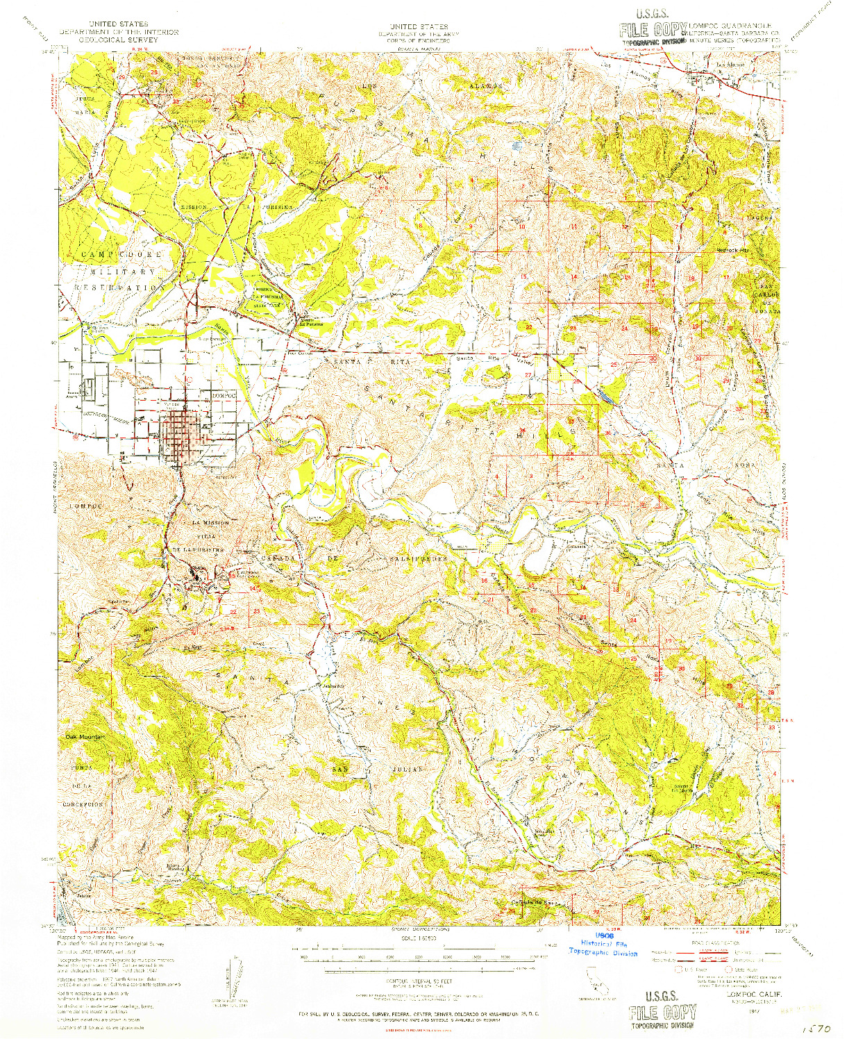 USGS 1:62500-SCALE QUADRANGLE FOR LOMPOC, CA 1947