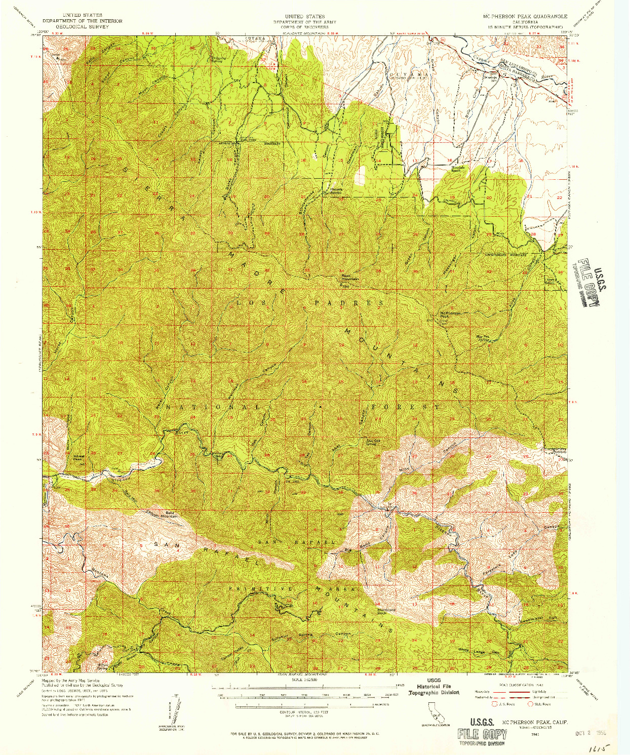 USGS 1:62500-SCALE QUADRANGLE FOR MCPHERSON PEAK, CA 1941