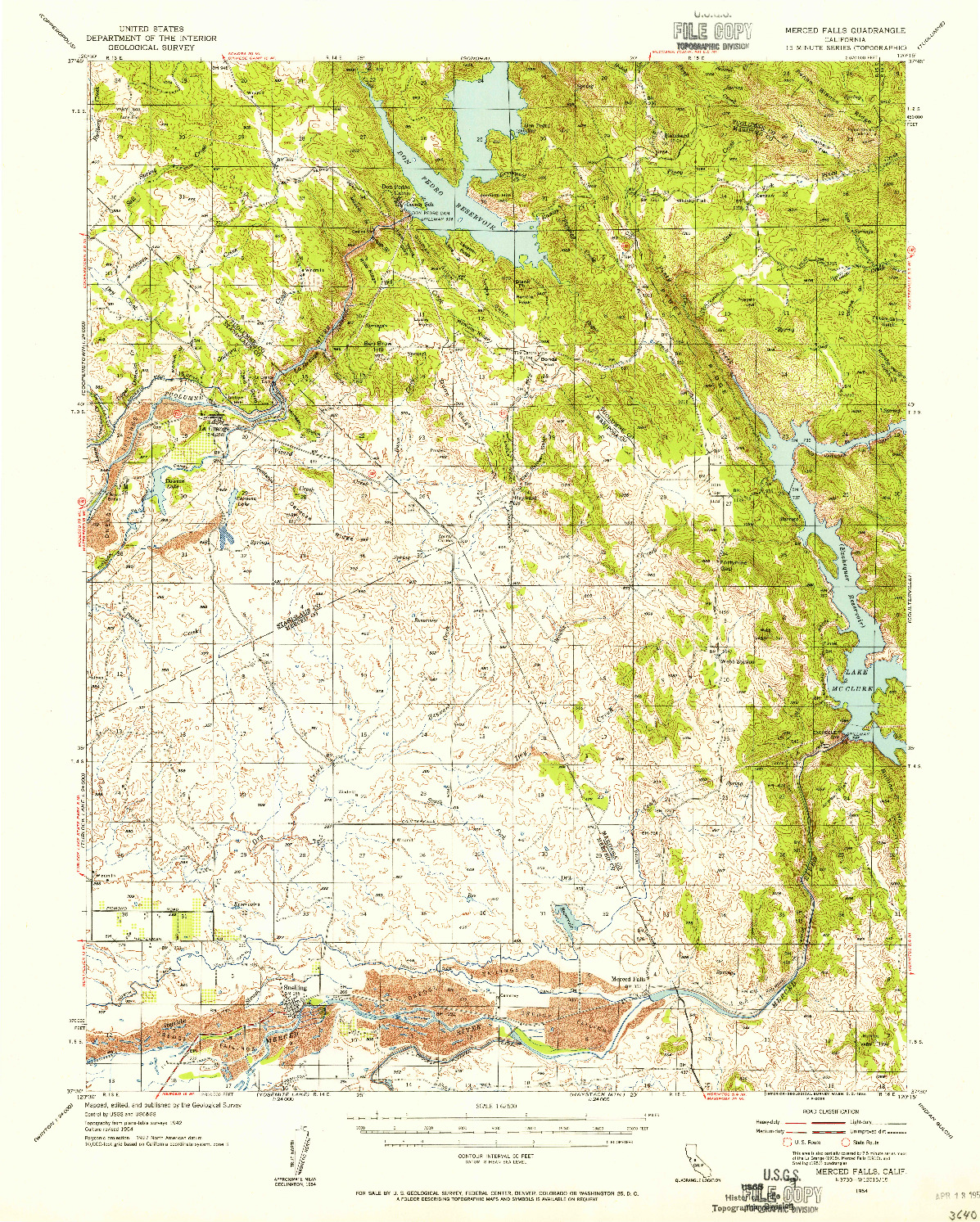 USGS 1:62500-SCALE QUADRANGLE FOR MERCED FALLS, CA 1954