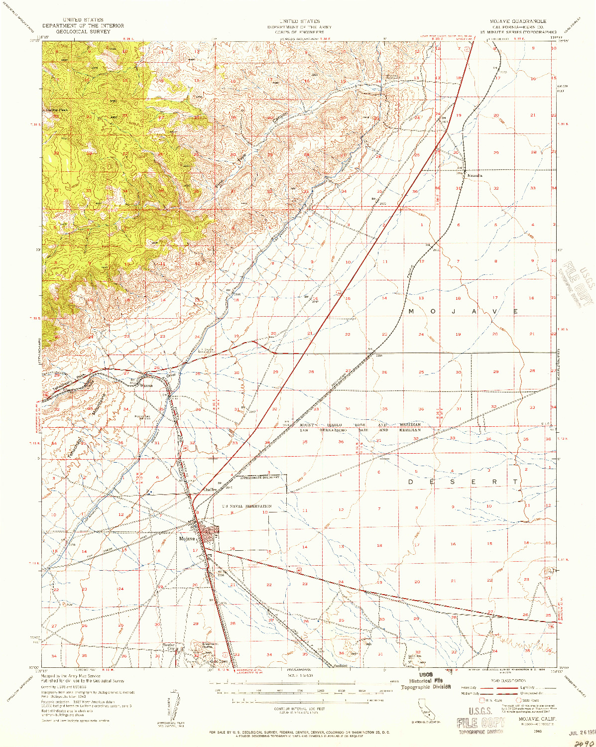 USGS 1:62500-SCALE QUADRANGLE FOR MOJAVE, CA 1943