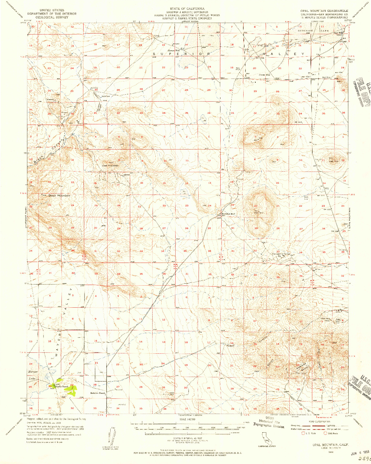 USGS 1:62500-SCALE QUADRANGLE FOR OPAL MOUNTAIN, CA 1955