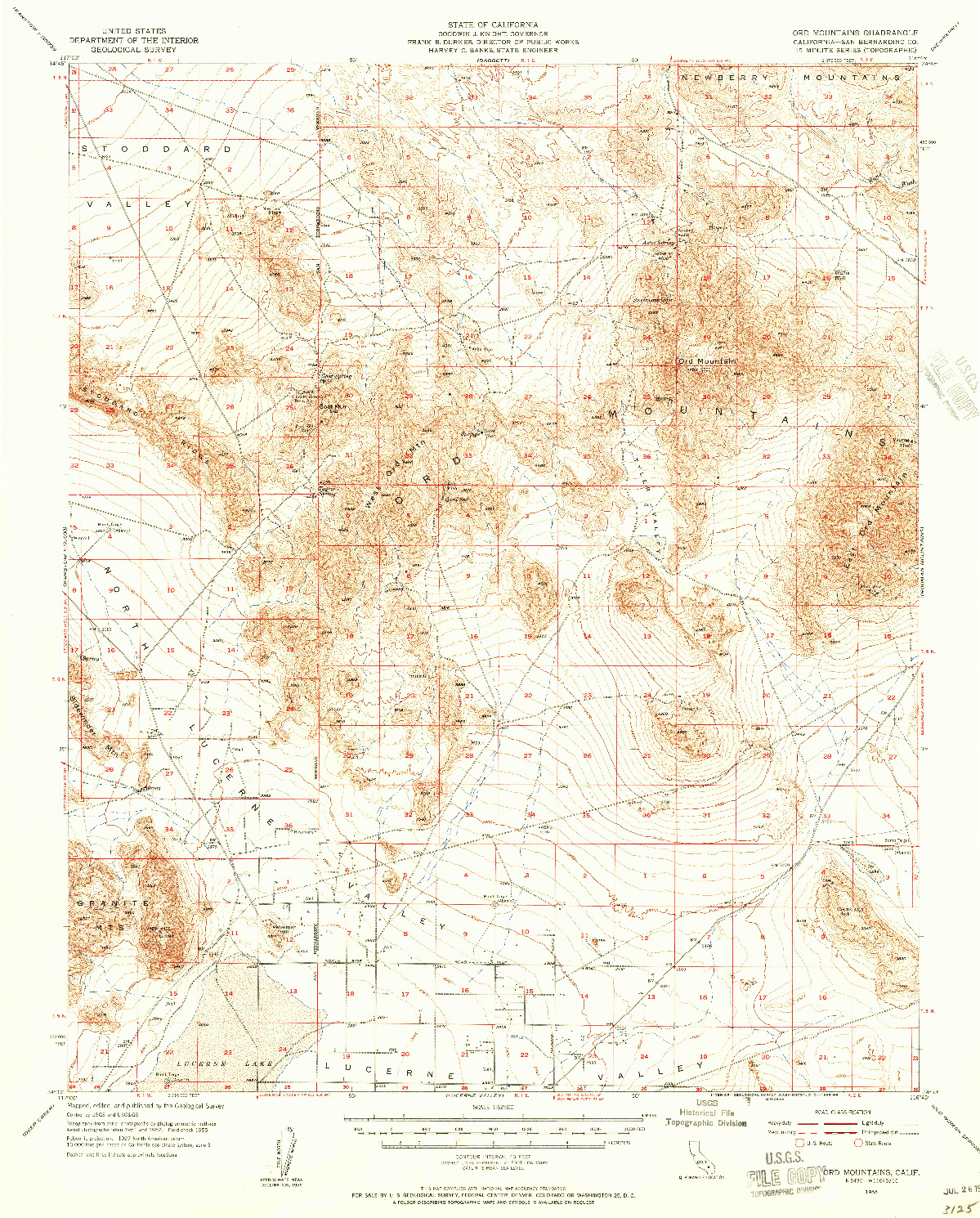 USGS 1:62500-SCALE QUADRANGLE FOR ORD MOUNTAINS, CA 1955