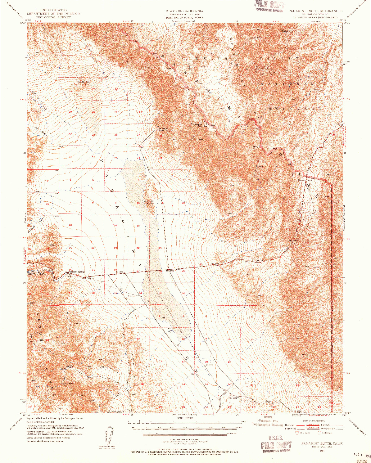 USGS 1:62500-SCALE QUADRANGLE FOR PANAMINT BUTTE, CA 1951