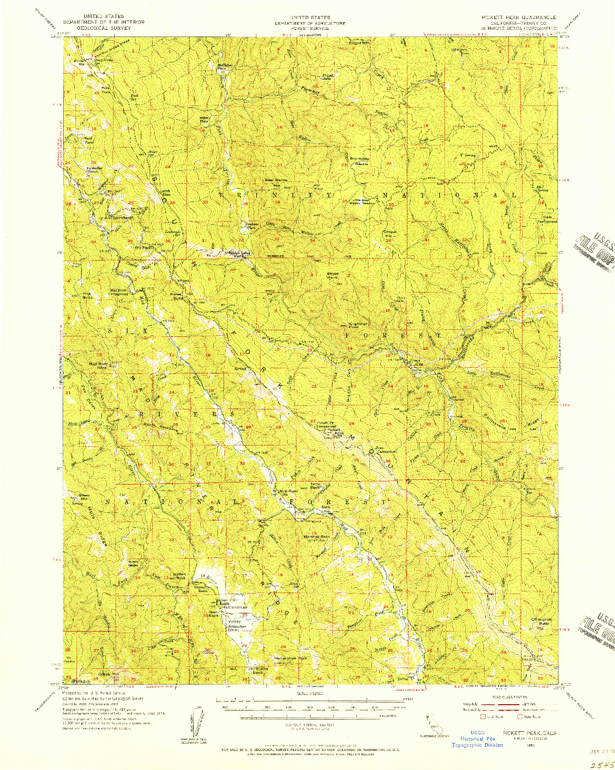 USGS 1:62500-SCALE QUADRANGLE FOR PICKETT PEAK, CA 1954