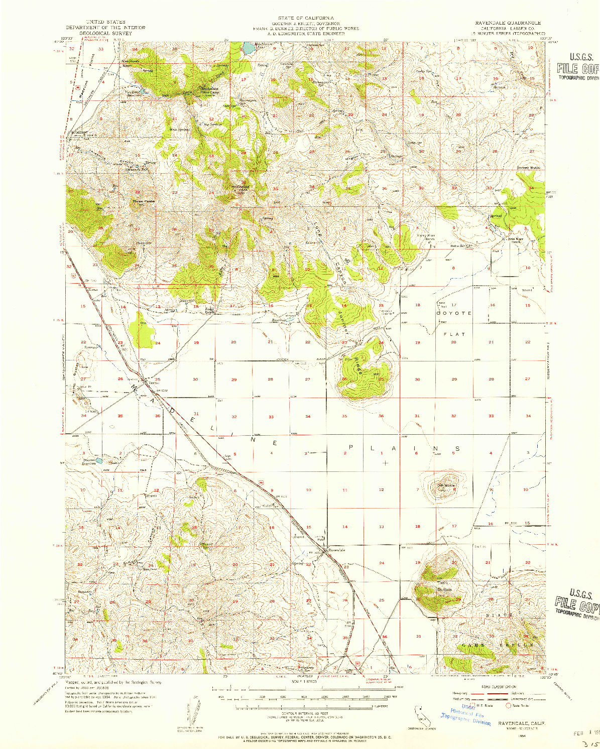 USGS 1:62500-SCALE QUADRANGLE FOR RAVENDALE, CA 1954