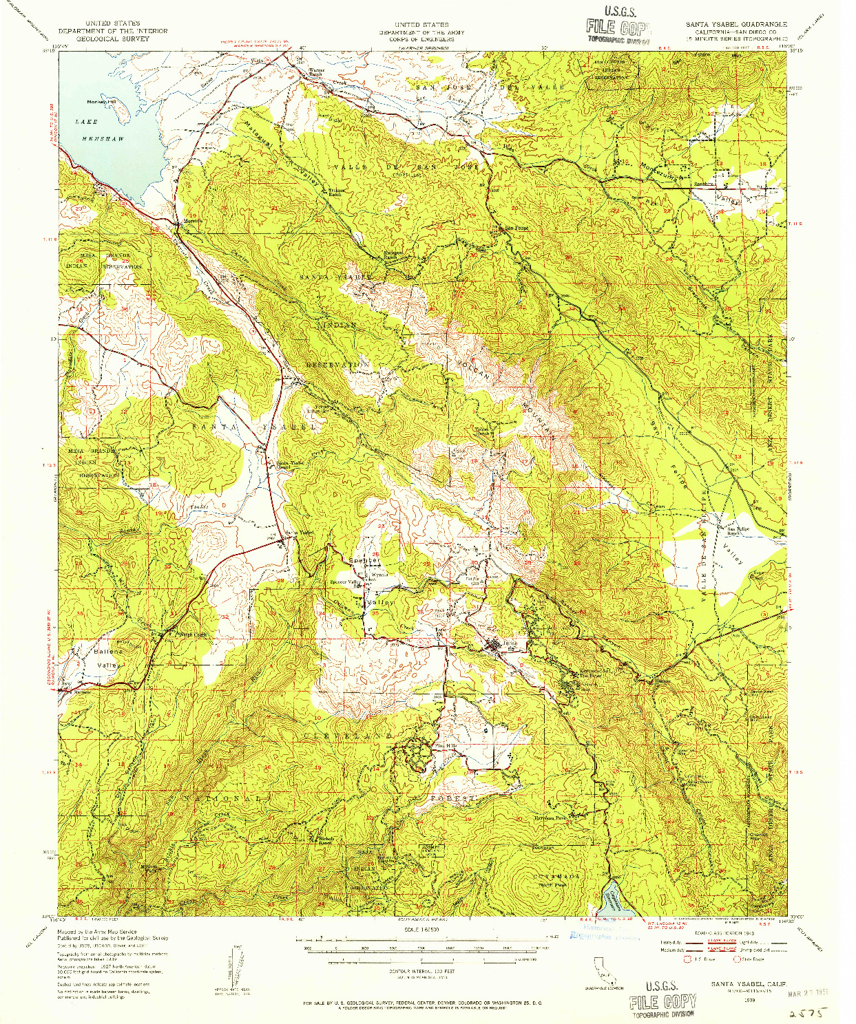 USGS 1:62500-SCALE QUADRANGLE FOR SANTA YSABEL, CA 1939