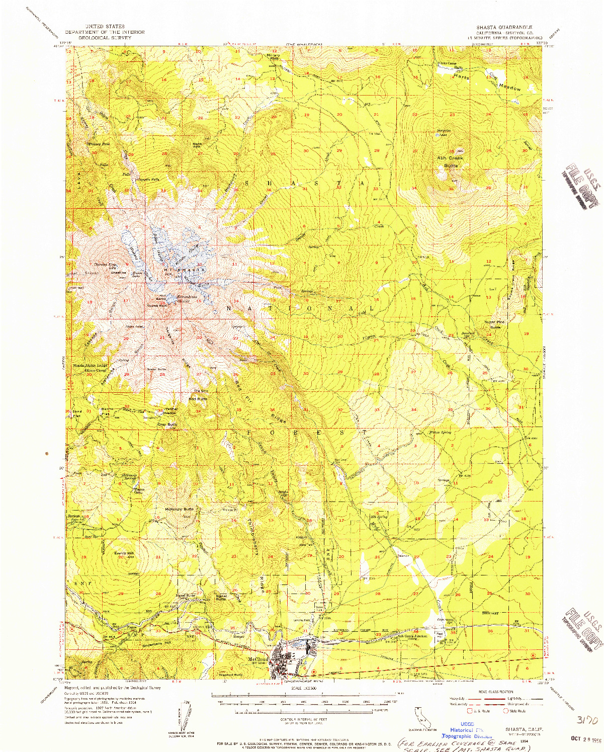 USGS 1:62500-SCALE QUADRANGLE FOR SHASTA, CA 1954