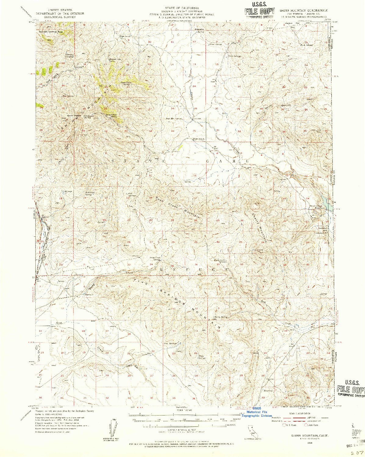 USGS 1:62500-SCALE QUADRANGLE FOR SHINN MOUNTAIN, CA 1954