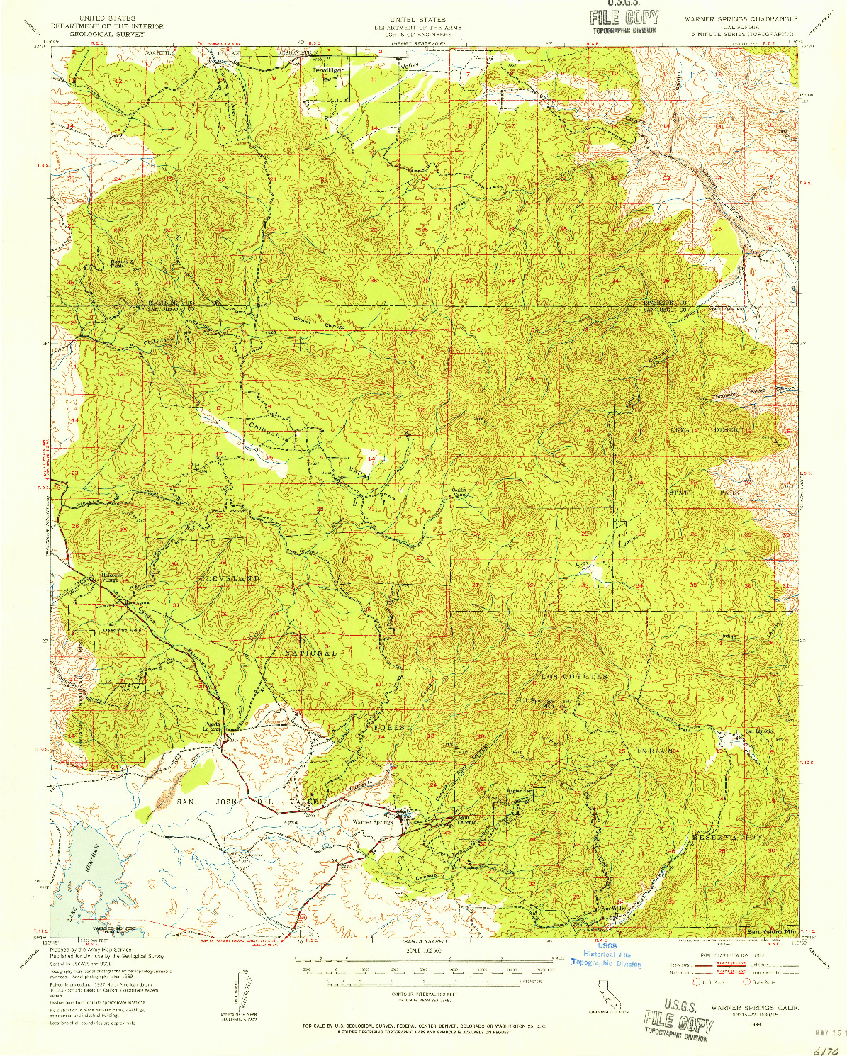 USGS 1:62500-SCALE QUADRANGLE FOR WARNER SPRINGS, CA 1939