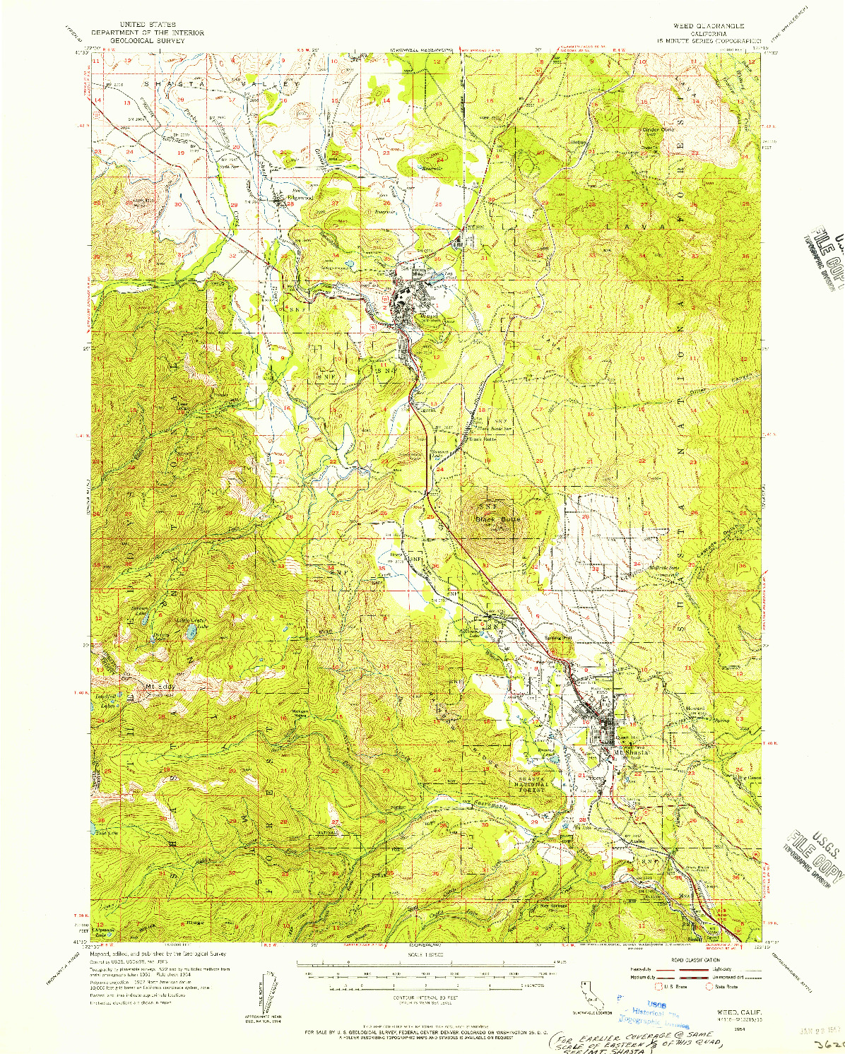 USGS 1:62500-SCALE QUADRANGLE FOR WEED, CA 1954