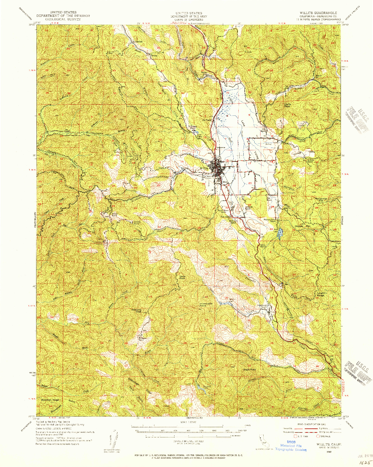 USGS 1:62500-SCALE QUADRANGLE FOR WILLITS, CA 1942
