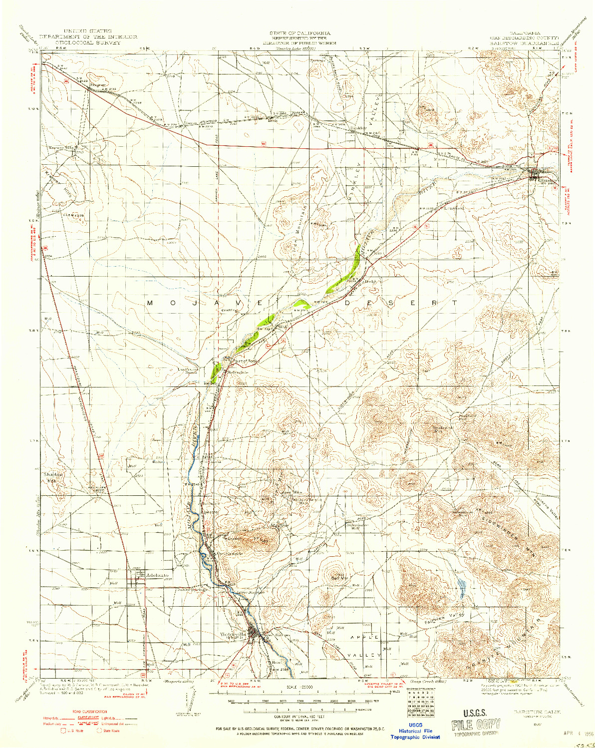 USGS 1:125000-SCALE QUADRANGLE FOR BARSTOW, CA 1932