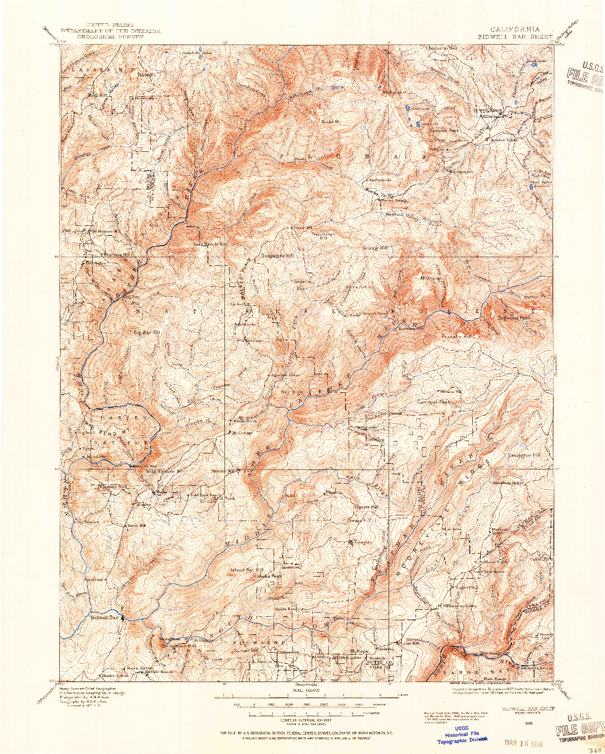 USGS 1:125000-SCALE QUADRANGLE FOR BIDWELL BAR, CA 1888