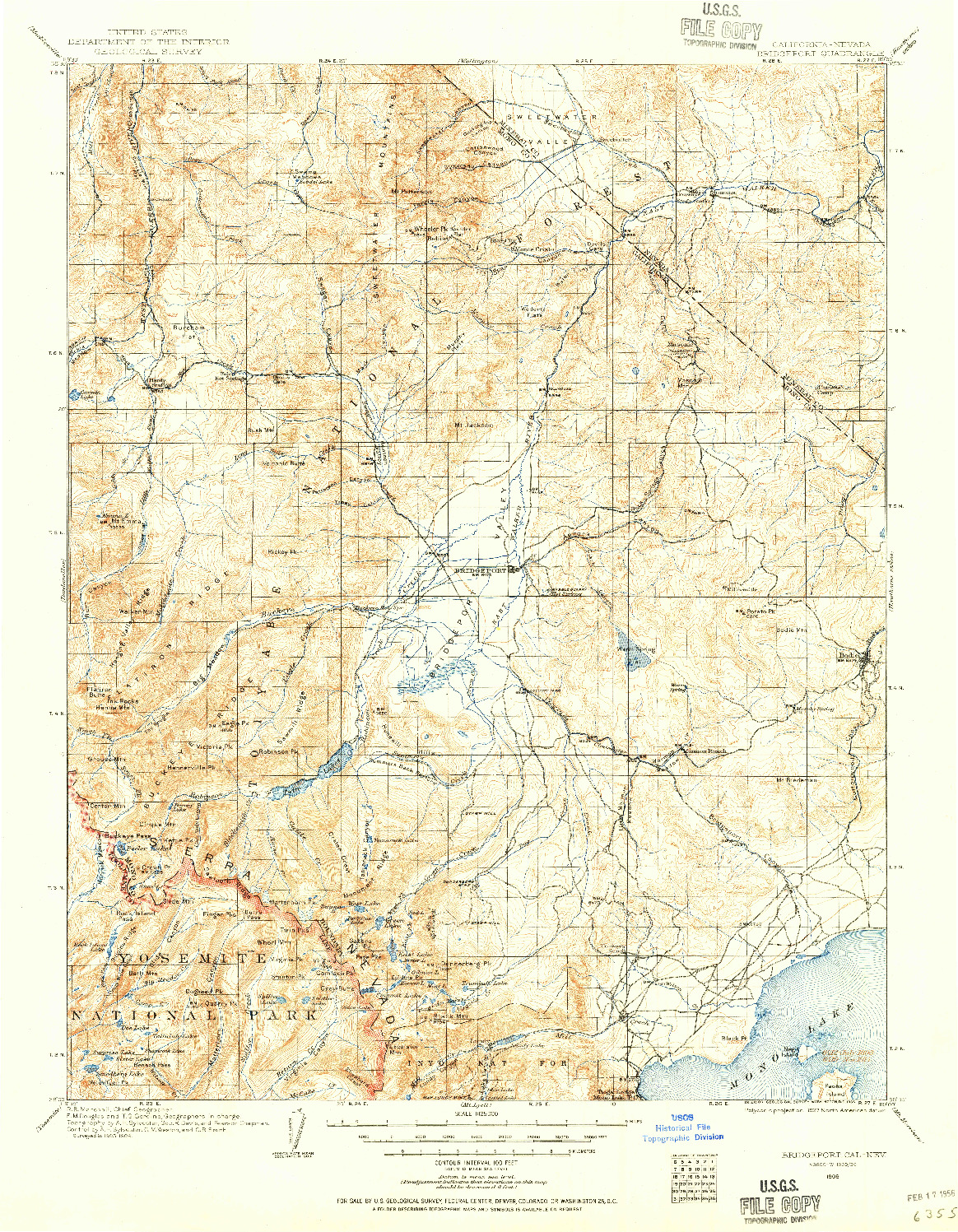 USGS 1:125000-SCALE QUADRANGLE FOR BRIDGEPORT, CA 1909
