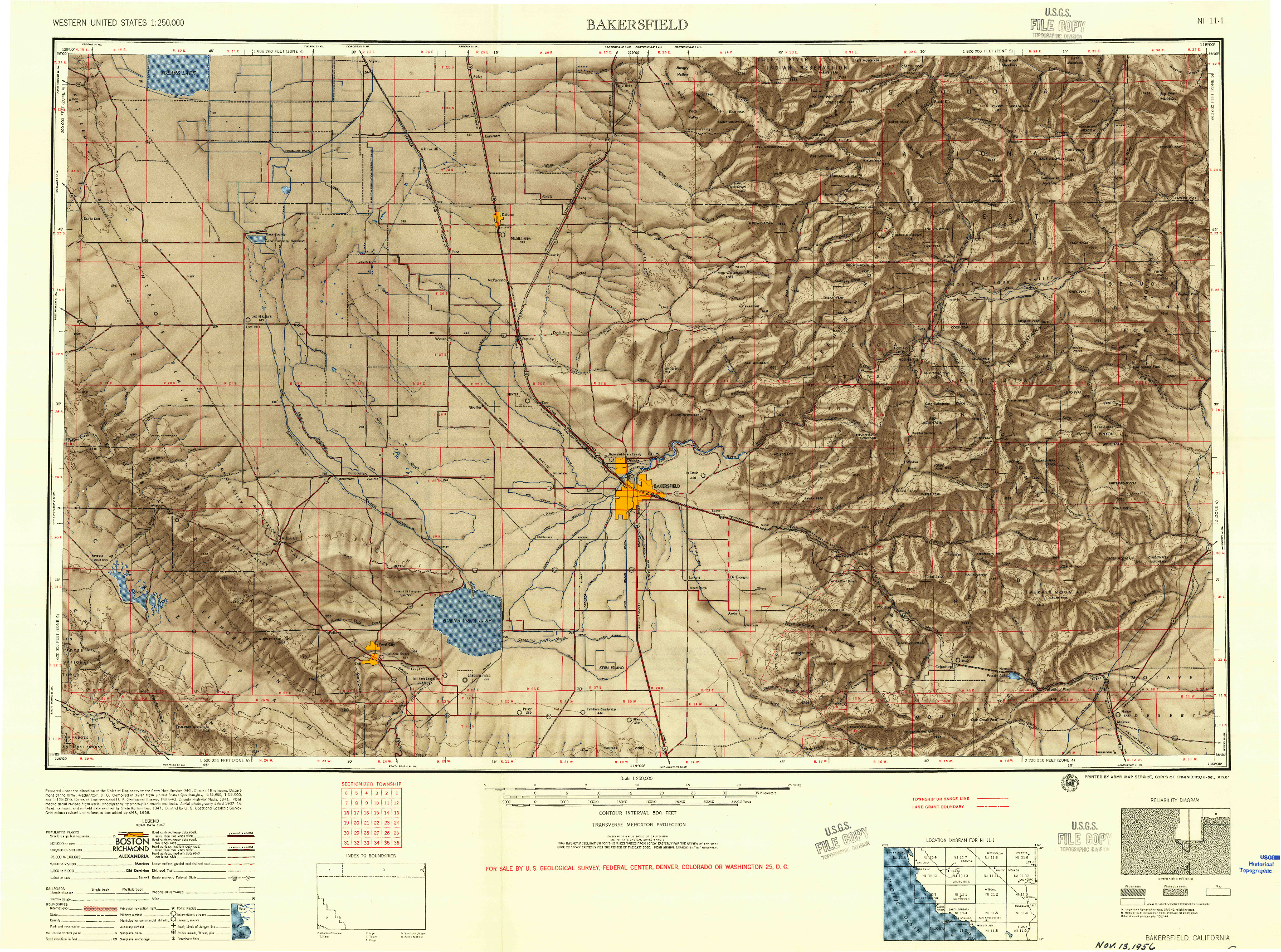 USGS 1:250000-SCALE QUADRANGLE FOR BAKERSFIELD, CA 1956